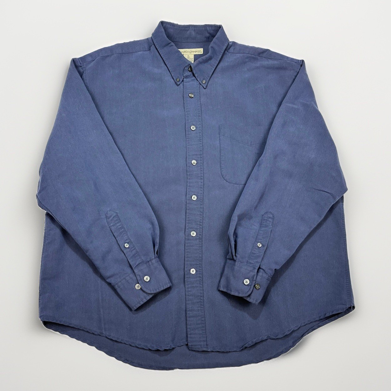 Vintage Munsingwear Viscose Shirt XL Navy Korea Button Down Soft Drape 90s