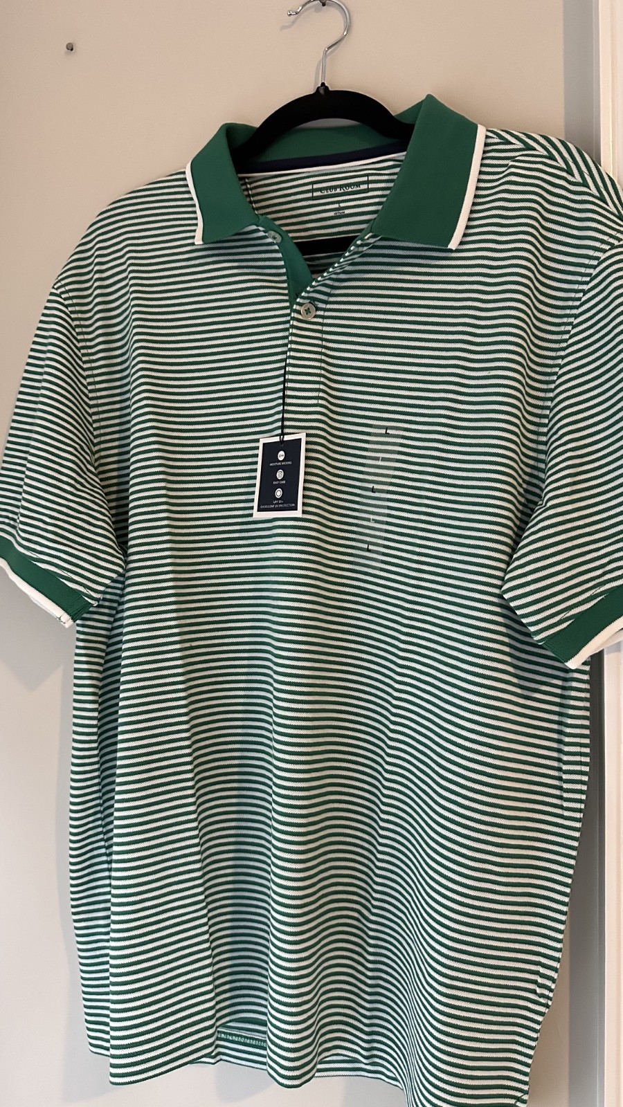 Club Room Strch Polo Green Stripes Size L Msrp $49.50