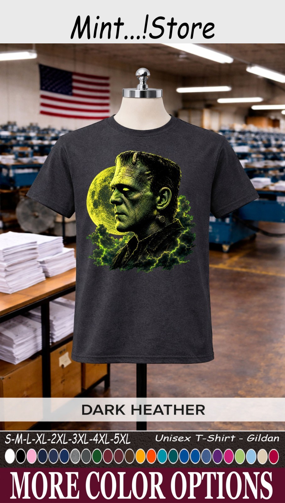 Monster Halloween Shirt, Gothic Green Moon Unisex Tee
