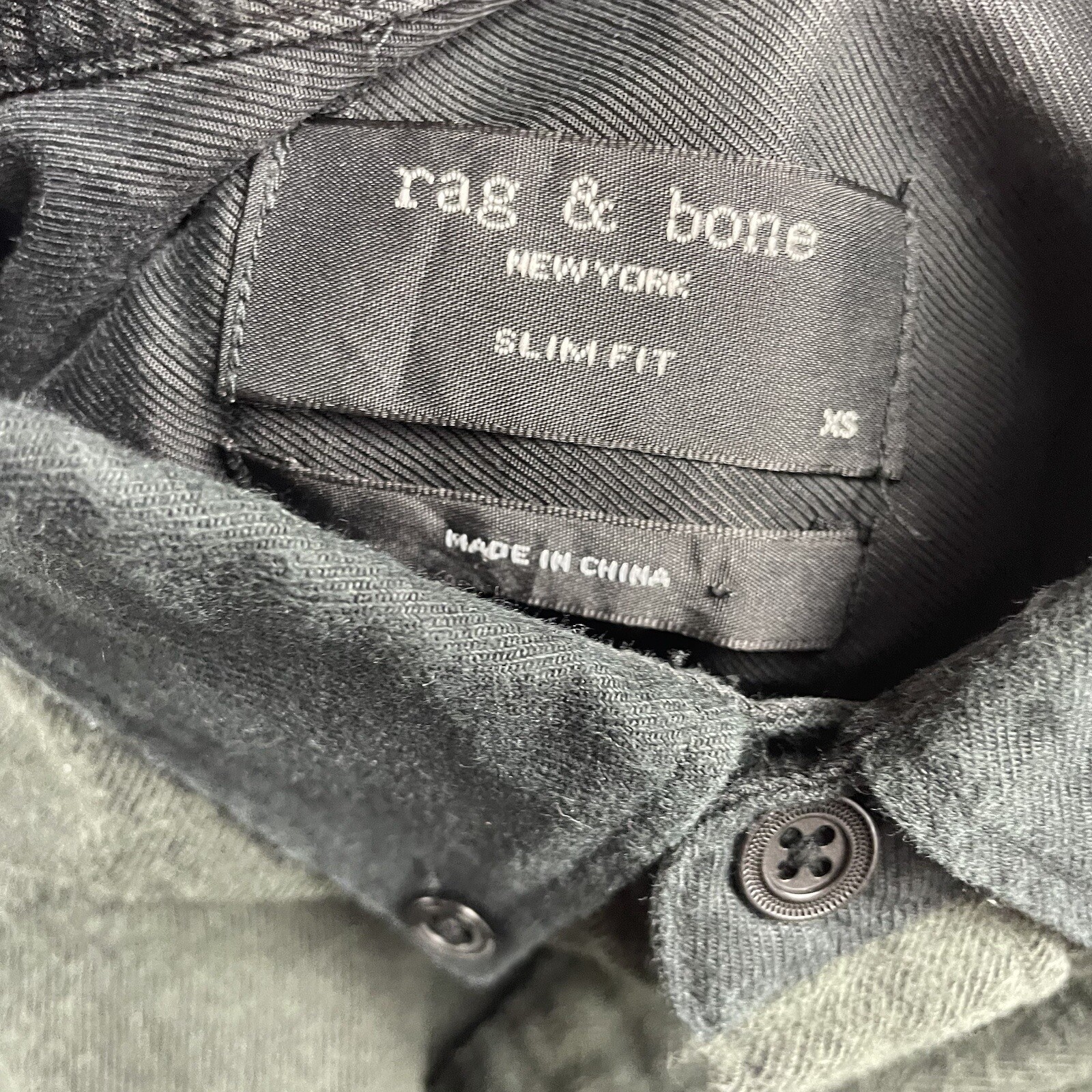 Rag & Bone Utility Cotton Wool Green Black Canvas Button Front Size XS Slim