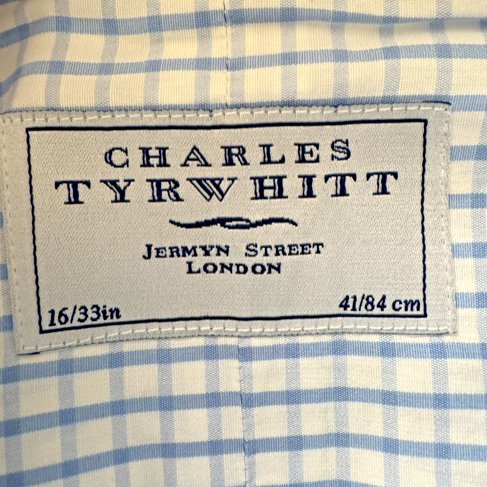 Charles Tyrwhitt Men’s 16 33 Blue White Checked Dress Shirt 41/84cm French Cuff