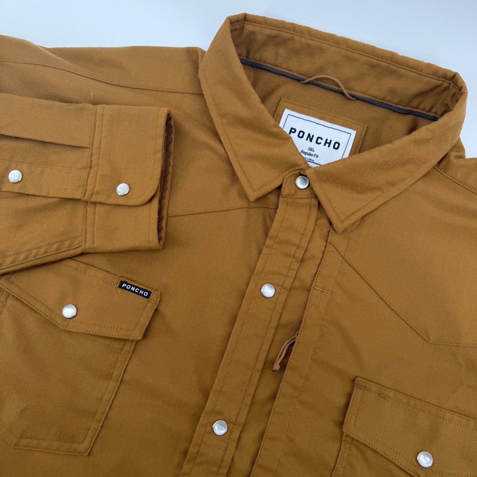 Poncho Western Shirt Men 3XL Brown Pearl Snap Long Sleeve Regular Fit Outdoor