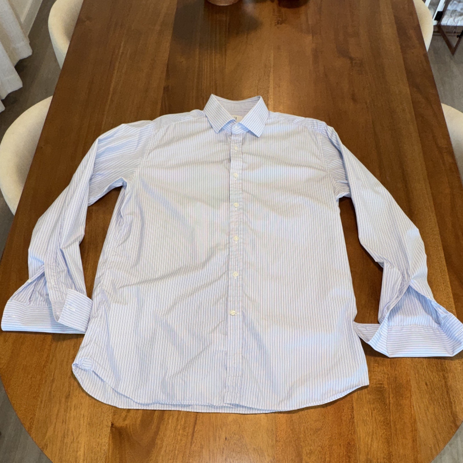 dunhill Blue/White Striped Men’s Slim Dress Shirt Long Sleeve 16.5 42