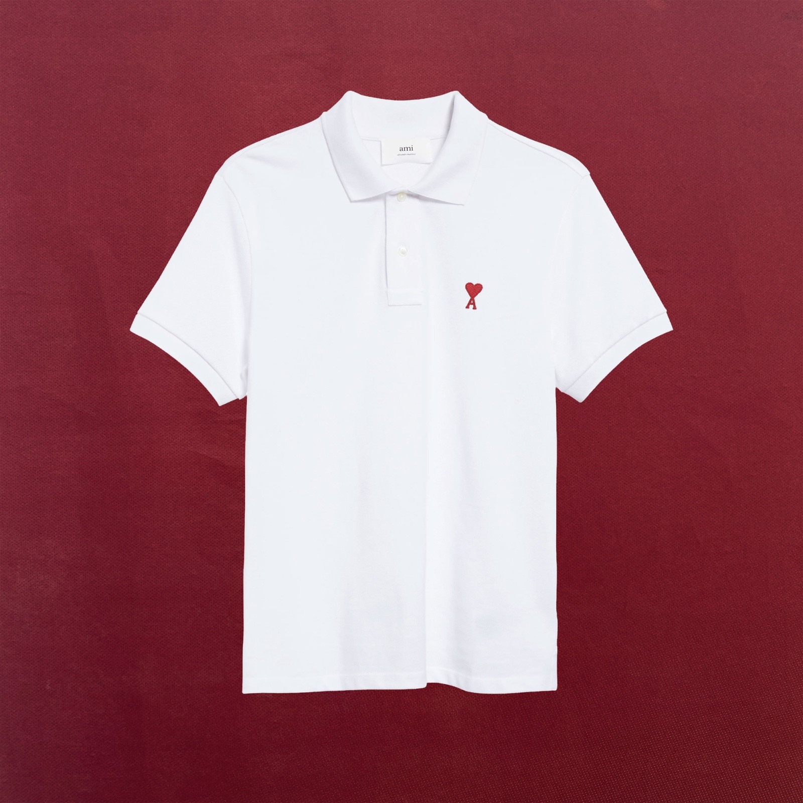 AMI PARIS MEN’S LOGO EMBROIDERED ORGANIC COTTON POLO T-SHIRT WHITE SIZE XL