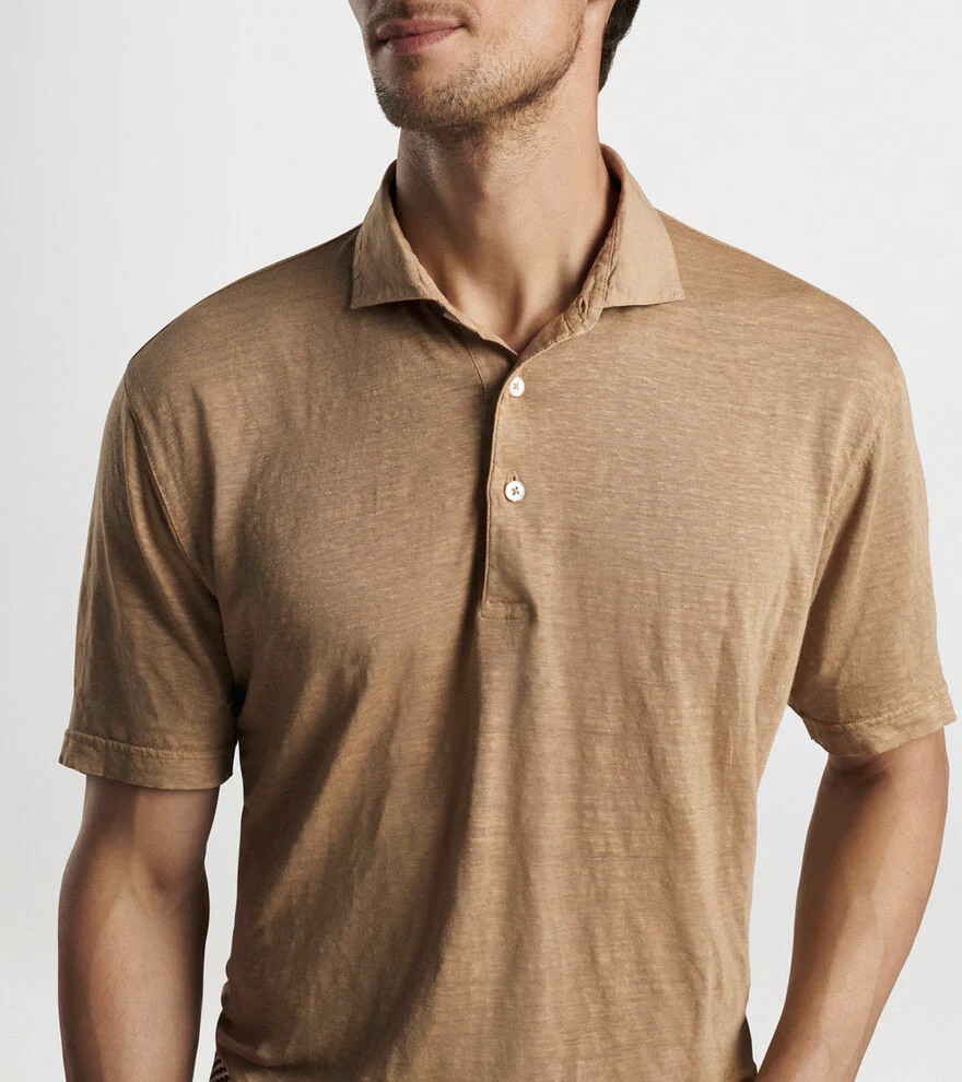 PETER MILLAR Crown Crafted Greystone Polo Shirt Linen SDUNE Sand Dune Sz XL $180