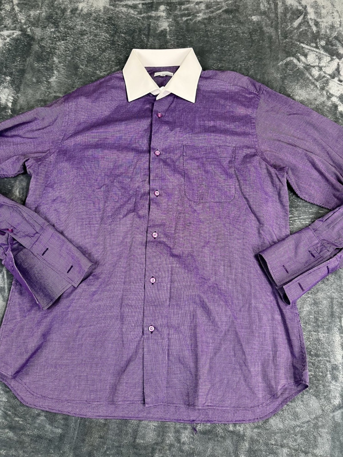 Modena Mens Purple White Contrast Collar Dress Shirt XL 17.5 34/35