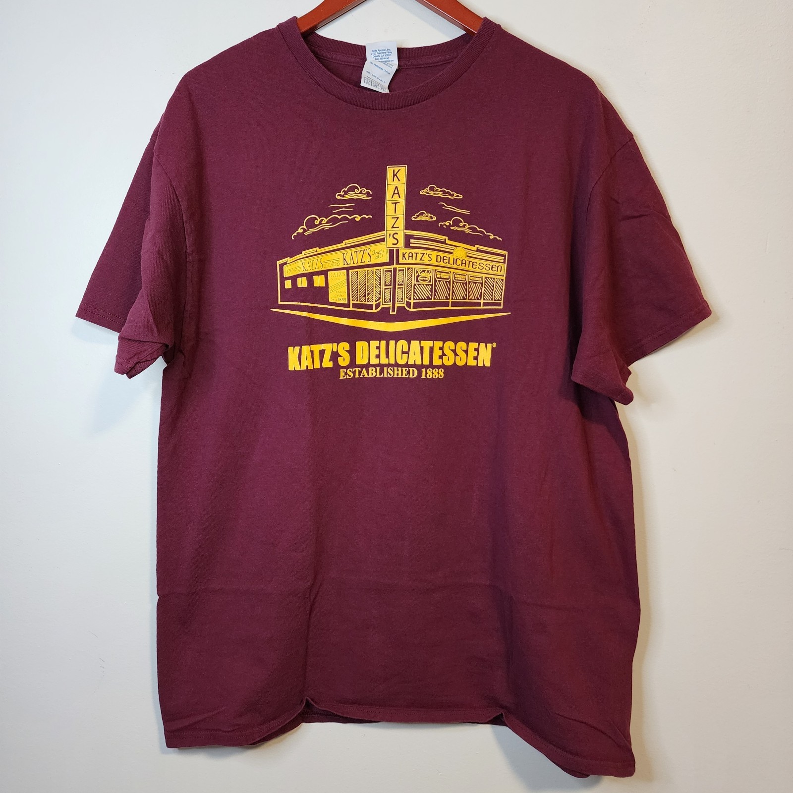 Vintage Katz’s Delicatessen Shirt Katz’s Deli Send a Salami Maroon Size XL 22×30