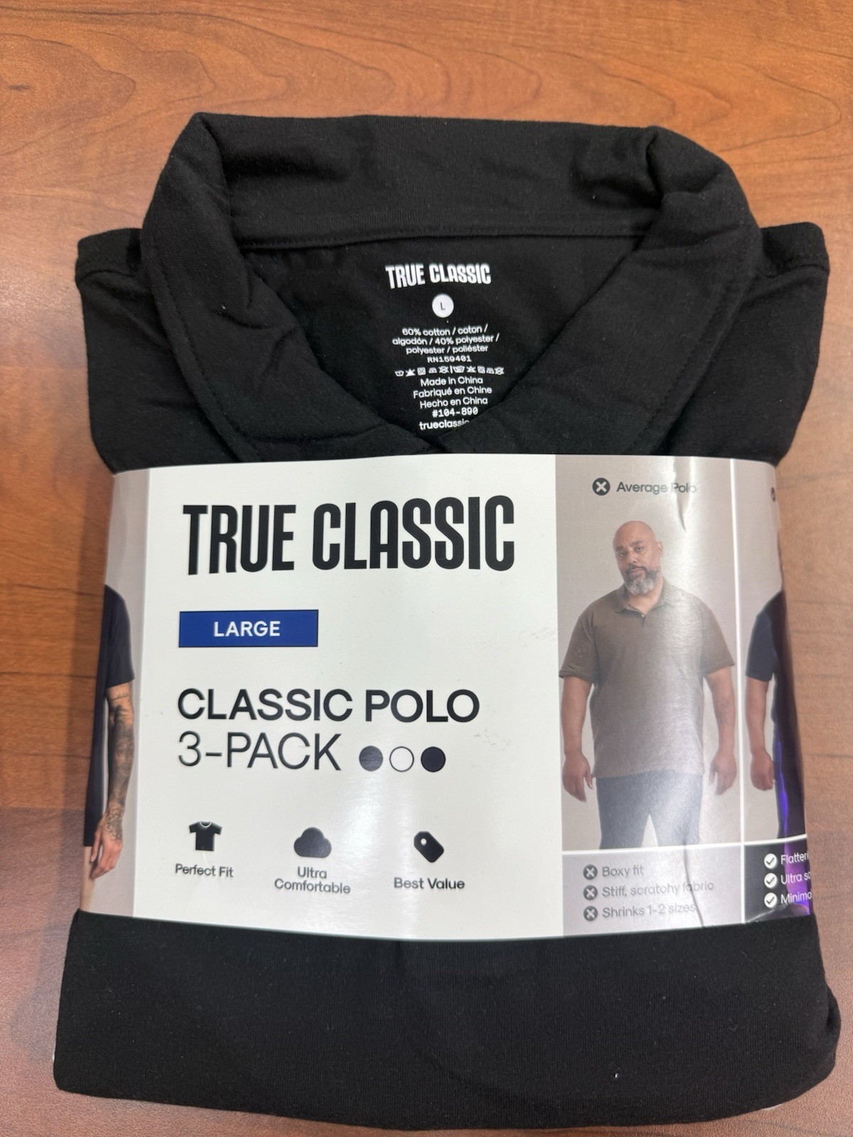 True Classic Classic Polo 3 Pack Size L – Black/White/Navy