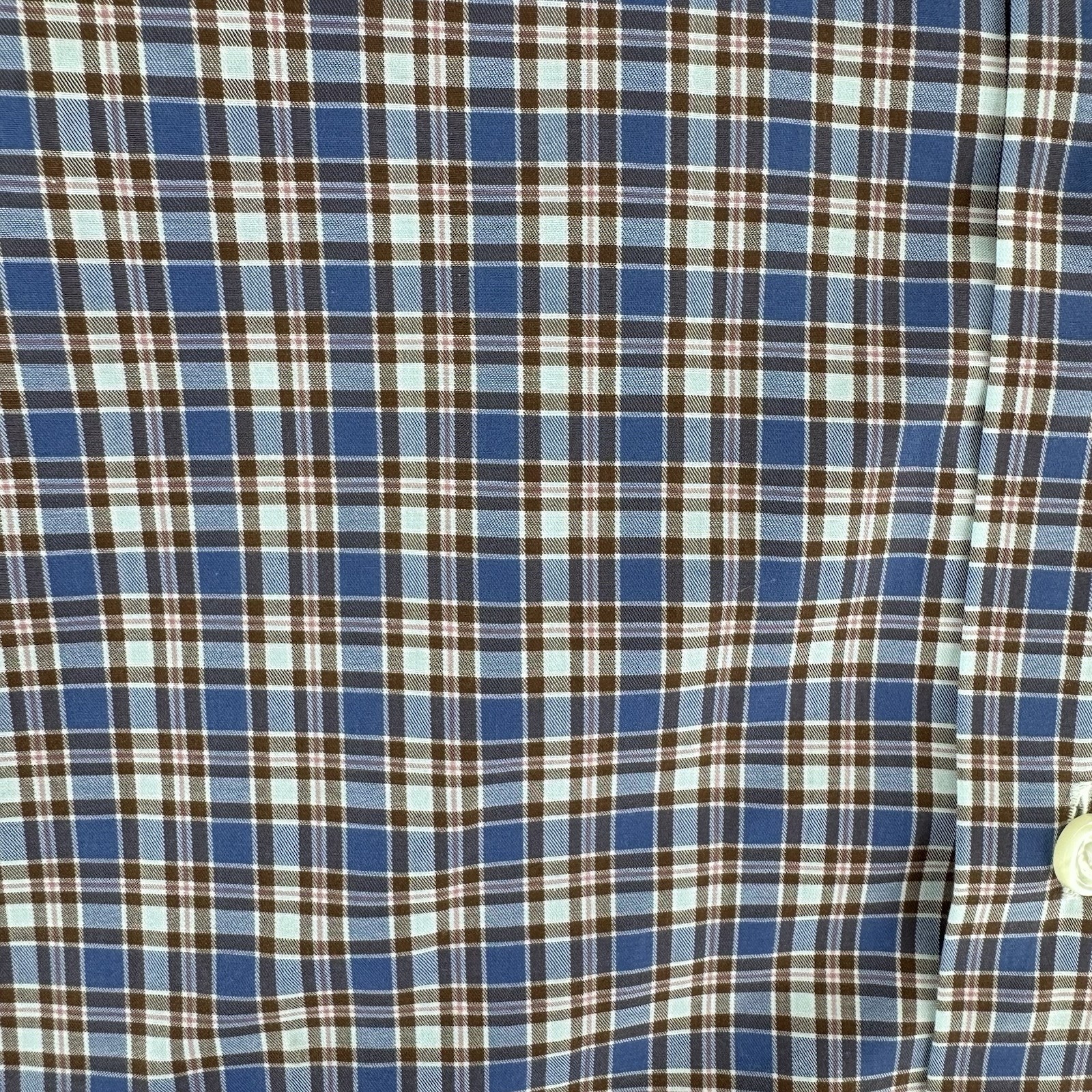Eton Contemporary Button Up Shirt Size Medium 40 15.75 Blue Brown Plaid