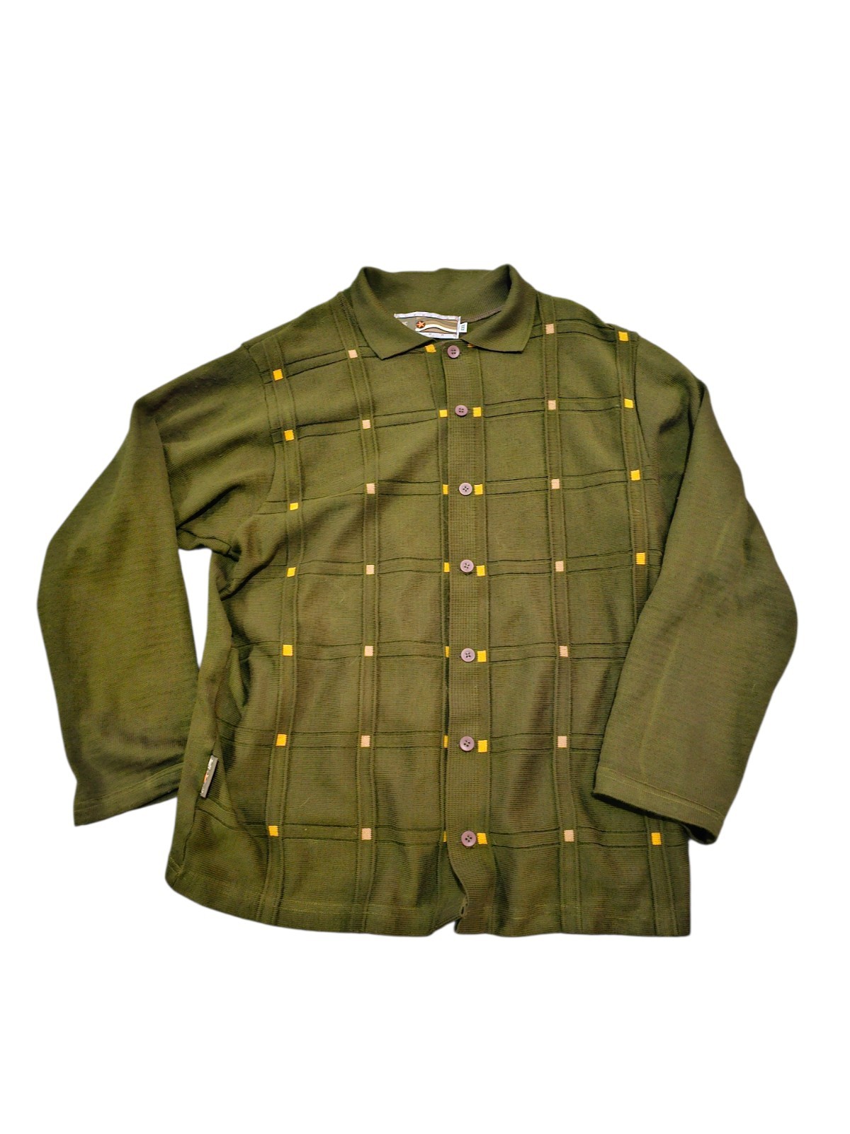 Vintage AC American Colors Button Up Acrylic Sweater Military Green Made USA 2XL
