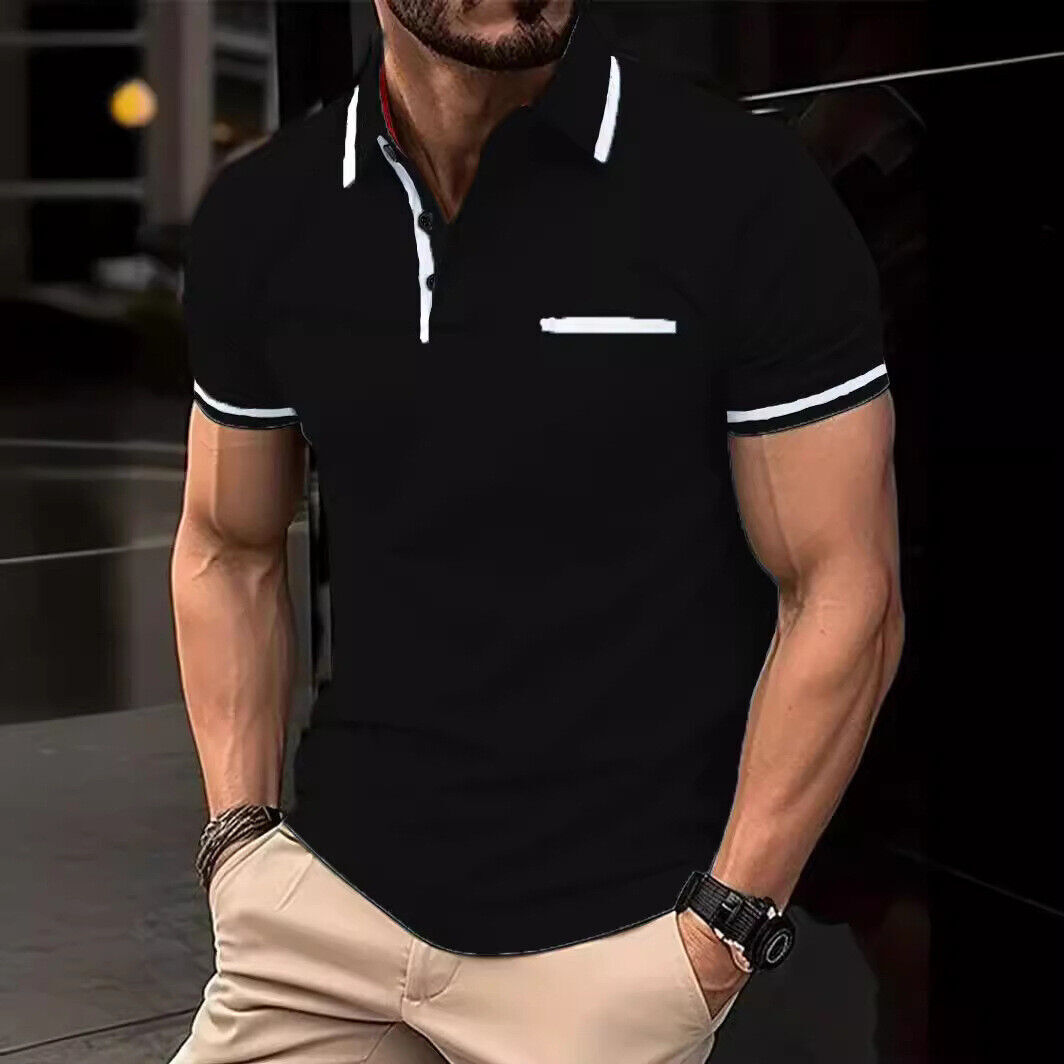 2024 Summer Button Pocket Men’s Sports Polo Shirt Short Sleeve T-Shirt
