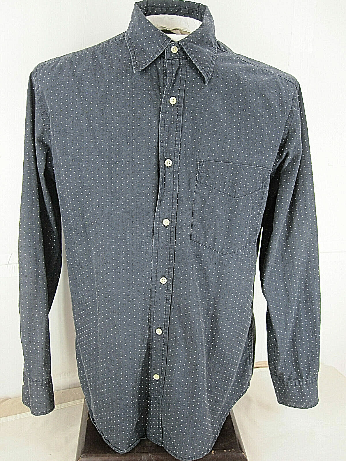 J Crew Button Down Shirt S/S Polka Dot White Black Mens S [ 44in chest 30in L]