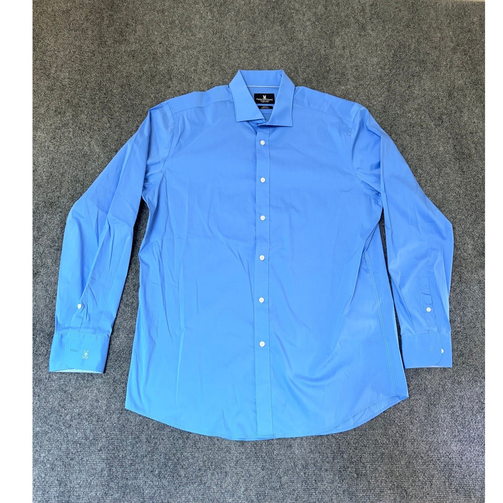 Psycho Bunny Mens Blue Modern Fit Stretch Non Iron Dress Shirt Size 16.5 34/35