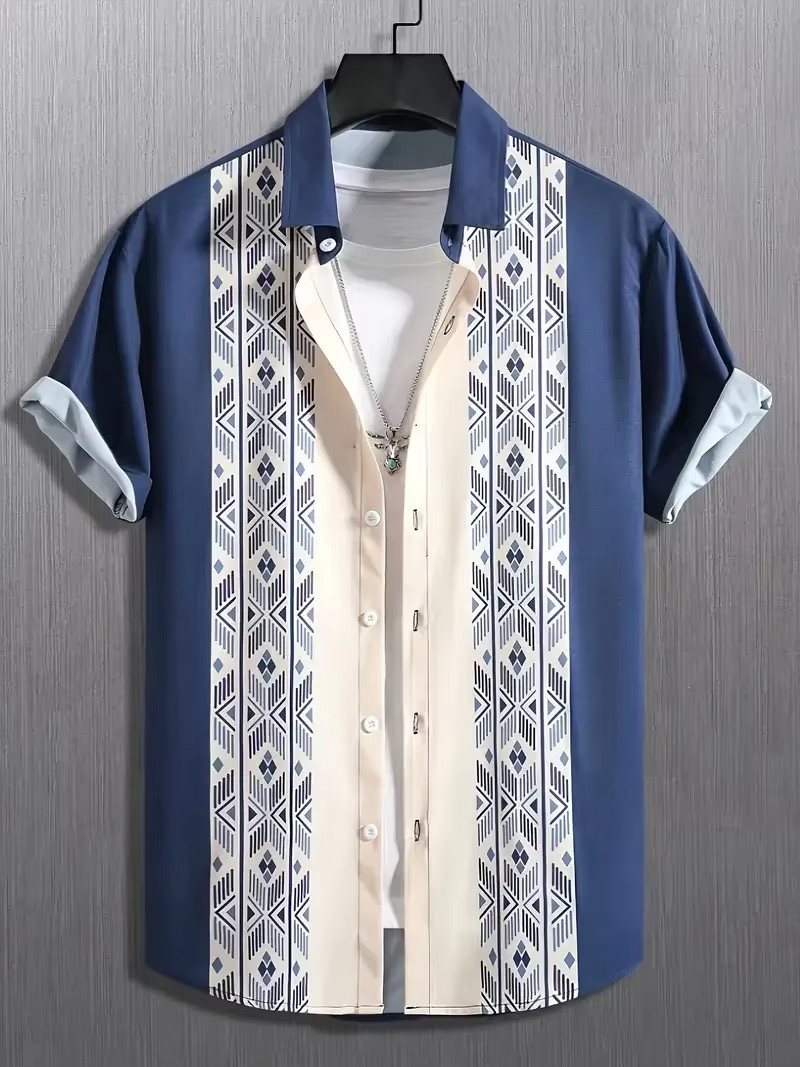 Button Down Shirt Men Summer Hawaiian Vintage Floral Mens Short Sleeve Shirt