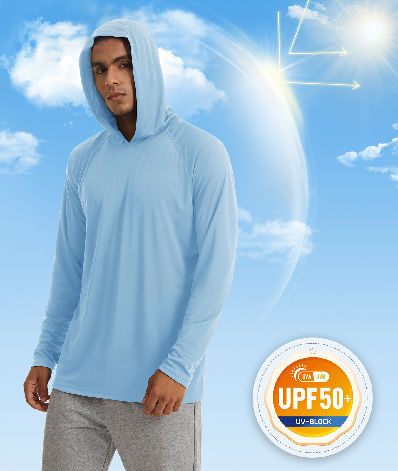 Men’s Outdoor Sun Block T-Shirt UPF 50+ Skin Protection Hiking Sport Hoodie Tops