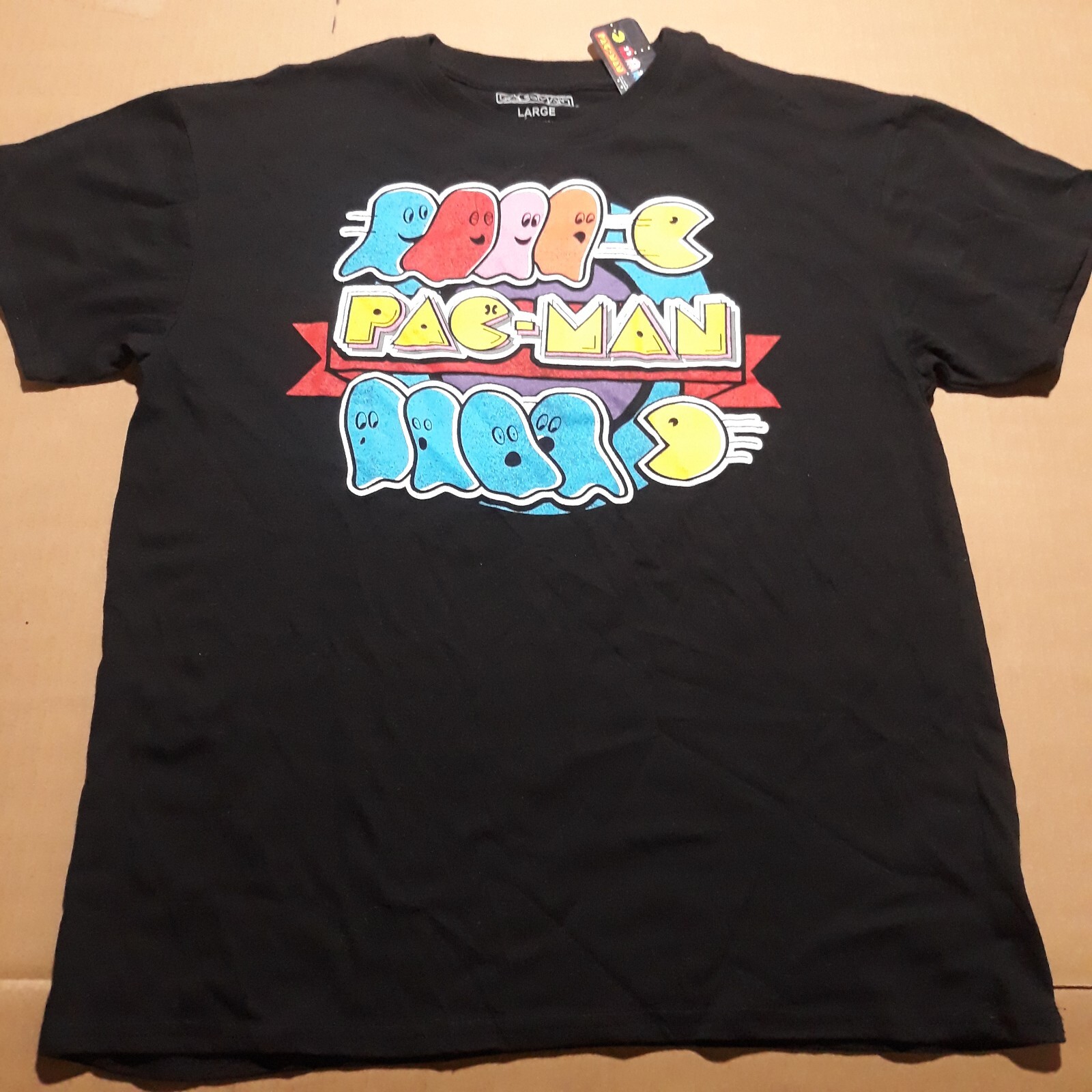 Pac Man Gaming Ghosts Black T-Shirt Men’s Large Brisco Brands Bandai Namco NWT