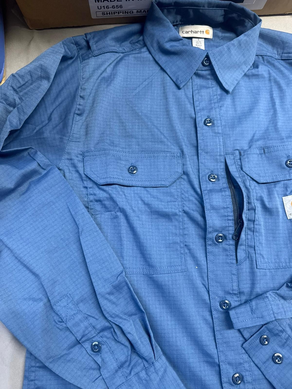 Carhartt Mens Long-Sleeve Button-Down Work Shirt, Blue