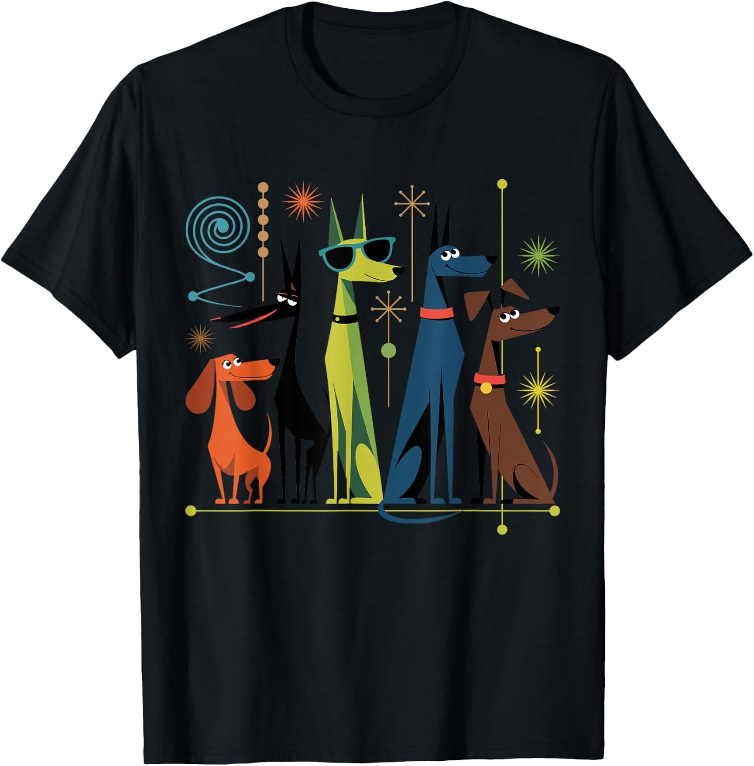 Retro Mid-Century Modern Dogs 50s 60s Style T-Shirt
