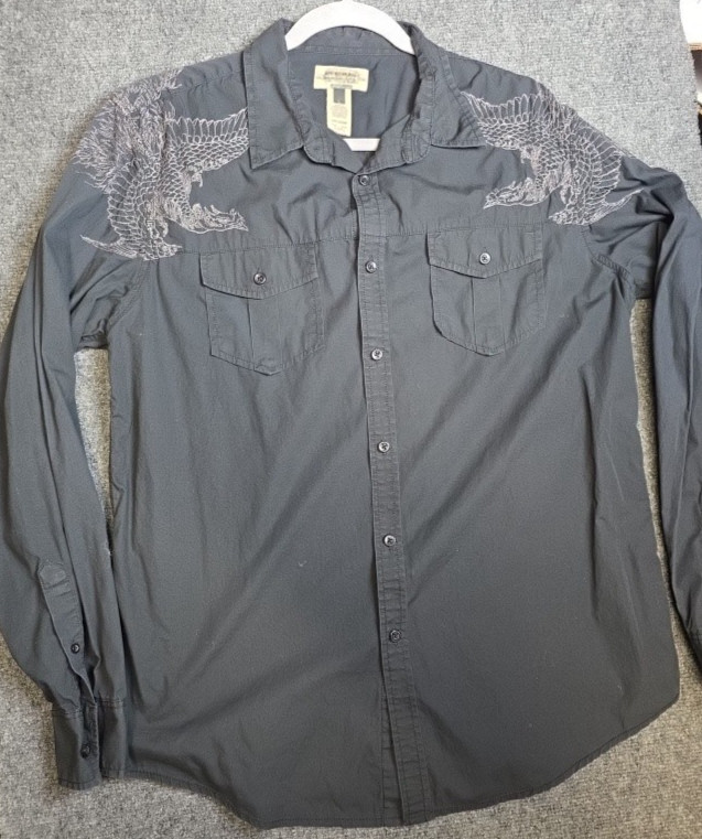 American Rag✨Long Sleeve Shirt✨BLACK✨EAGLES✨Button Western✨Size L