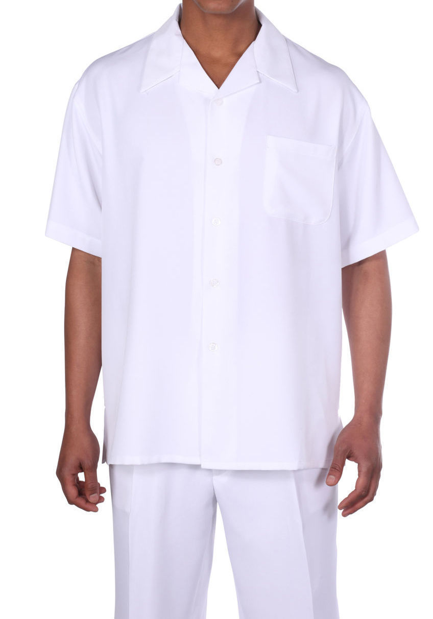 New Men’s 2pc Walking Suit Short Sleeve Casual Shirt & Pants Set Solid #2954