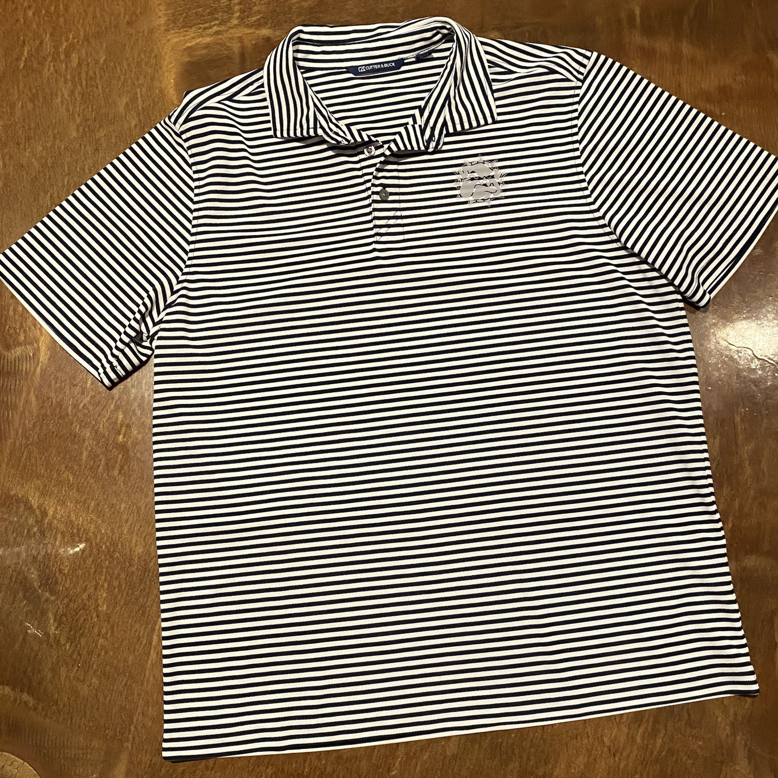 Cutter & Buck Bulldog Mascot Black & White Striped Golf Polo Performance Large