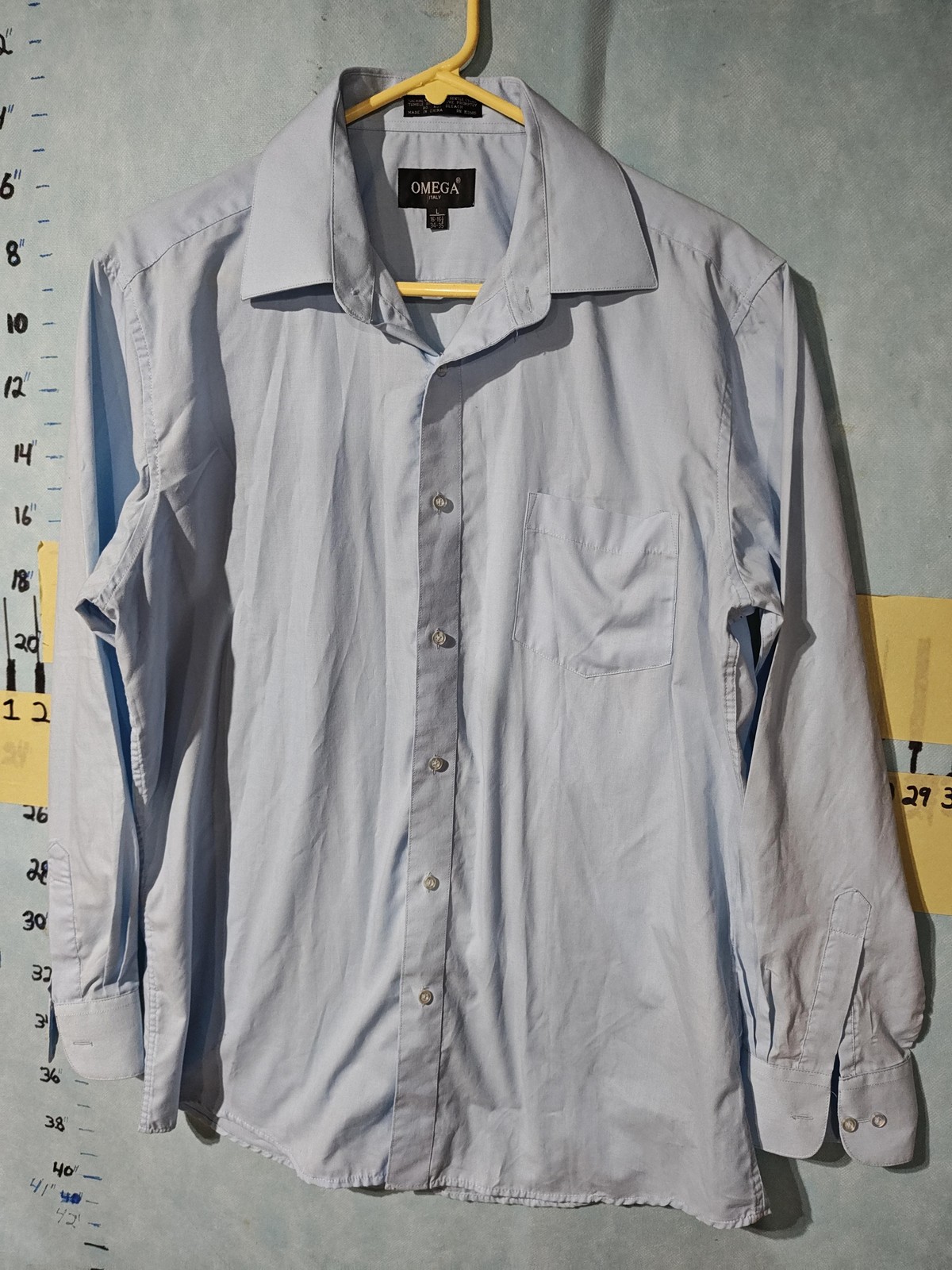 Omega Italy Shirt Mens Large Light Blue Long Sleeve Dress Button Front Pocket