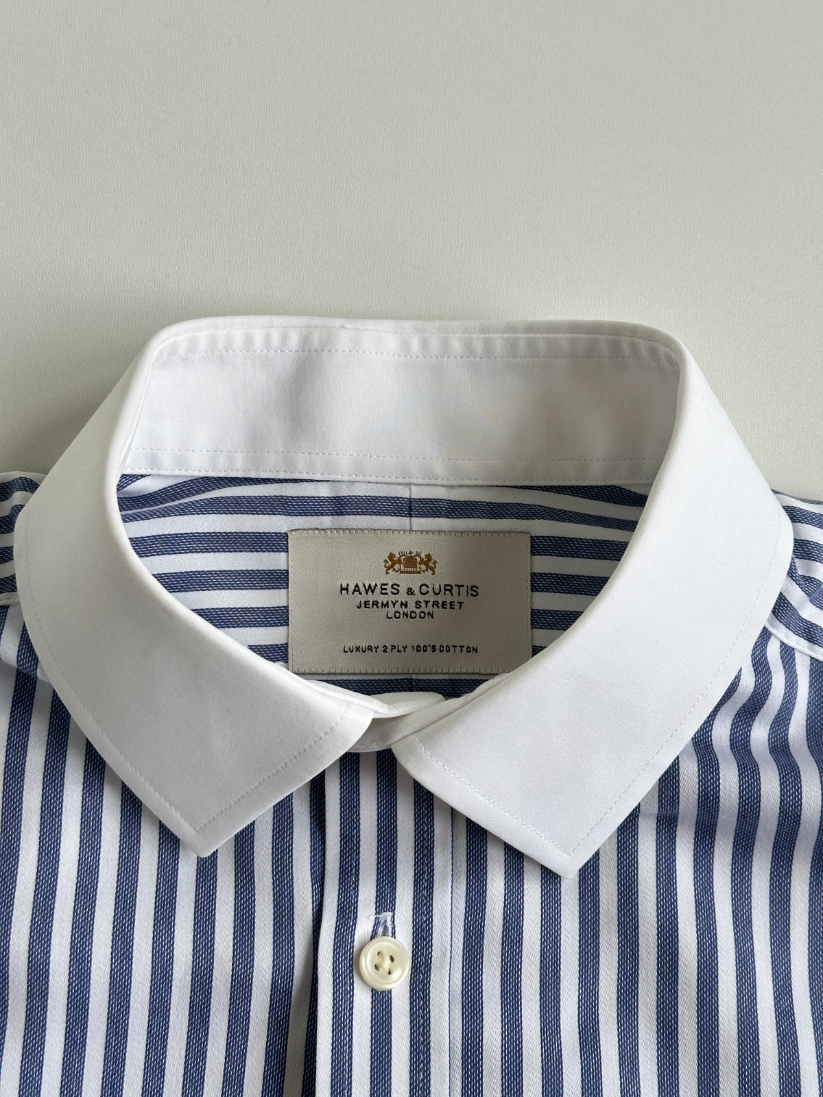 Hawes & Curtis Men Shirt 15.5 34 Extra Slim Fit Blue Striped Winchester Cuff