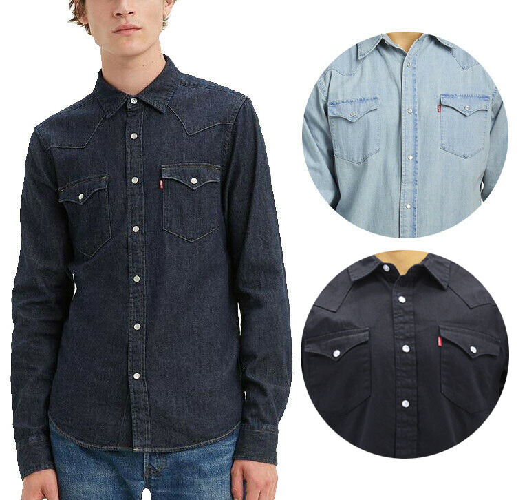 Levi’s Mens Barstow Classic Western Denim Pearl Snap Button Casual Dress Shirt