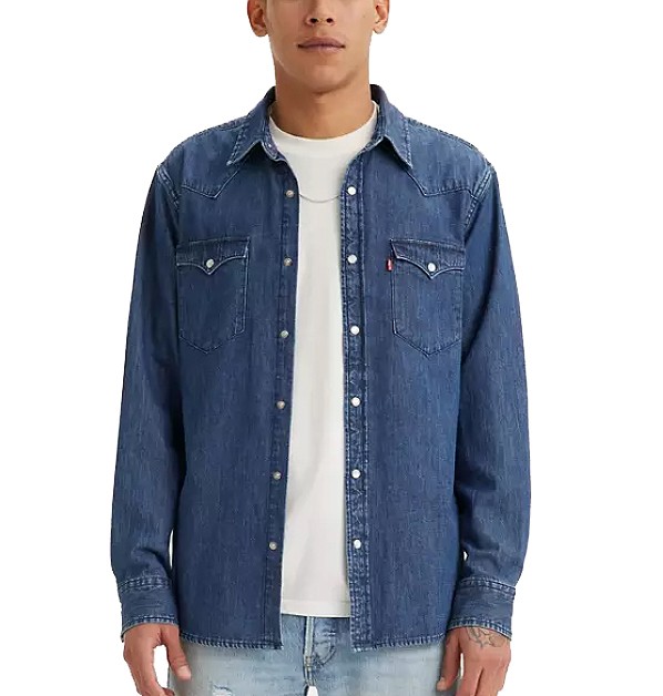 Levi’s Men’s Standard Fit Western Casual Denim Medium Wash Dress Shirt