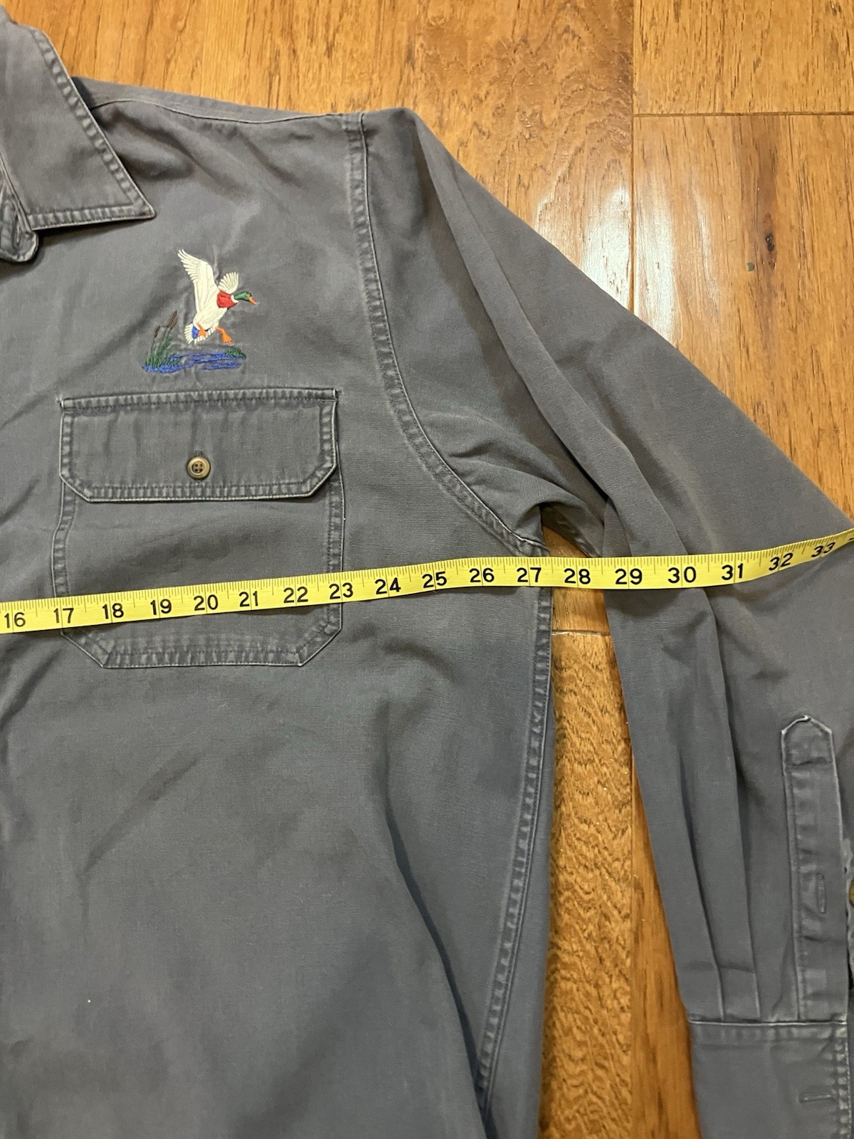 Cabelas Shirt Men XL Gray Canvas Button Up Embroidered Duck Hunting Gorp Outdoor
