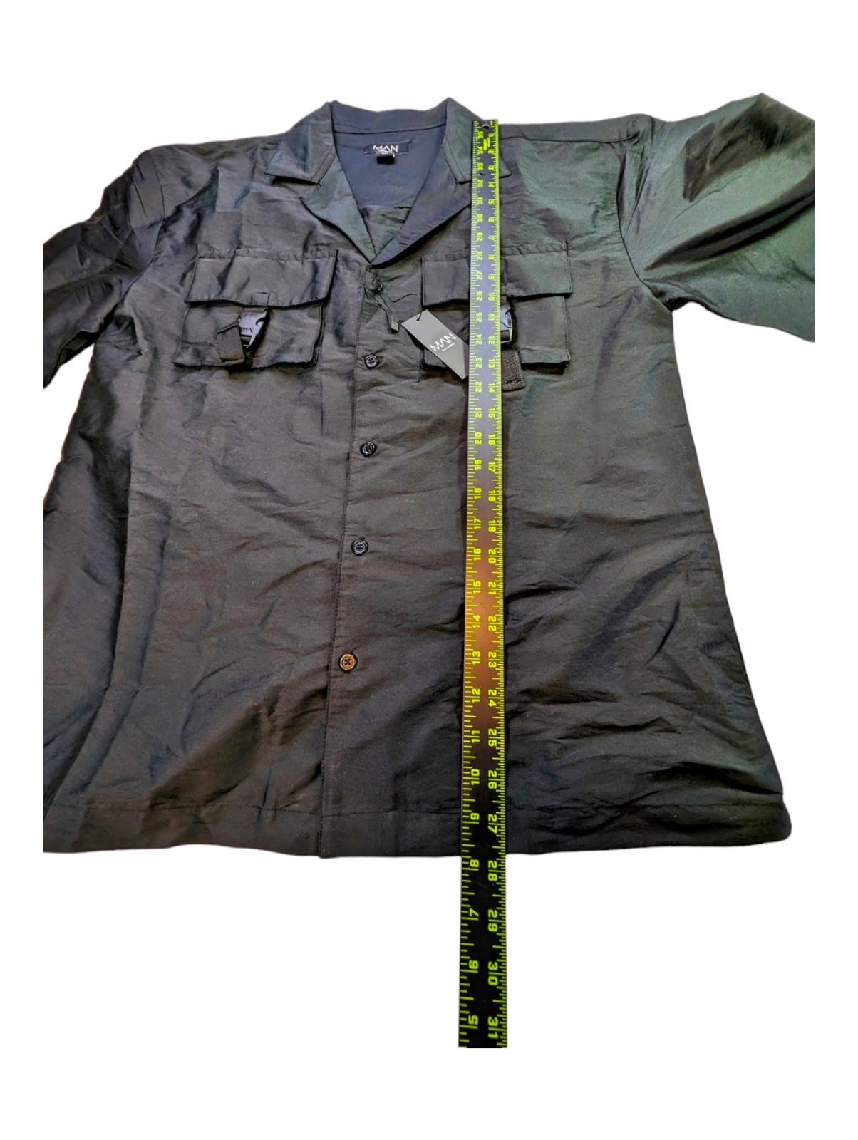 Boohooman SHORT SLEEVE REVERE UTILITY SHIRT Black Medium