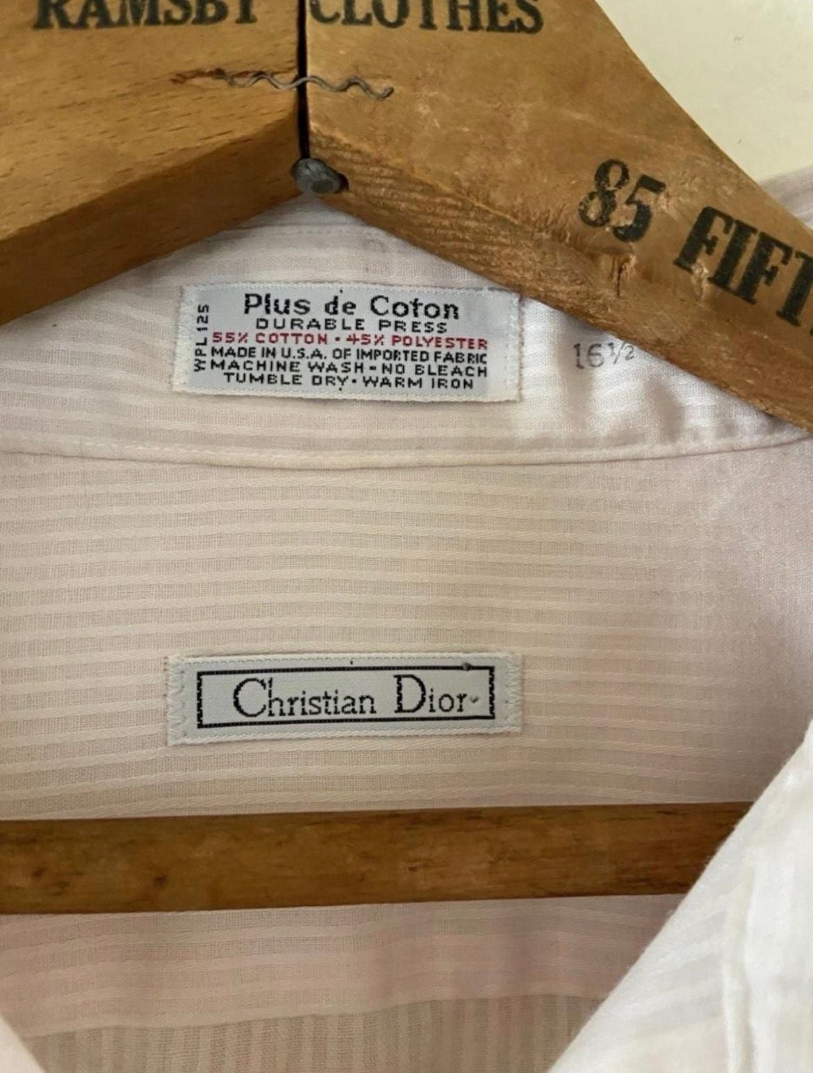 Vintage Christian Dior Plus de Coton Men’s Striped Button-Up Dress Shirt 16.5 34