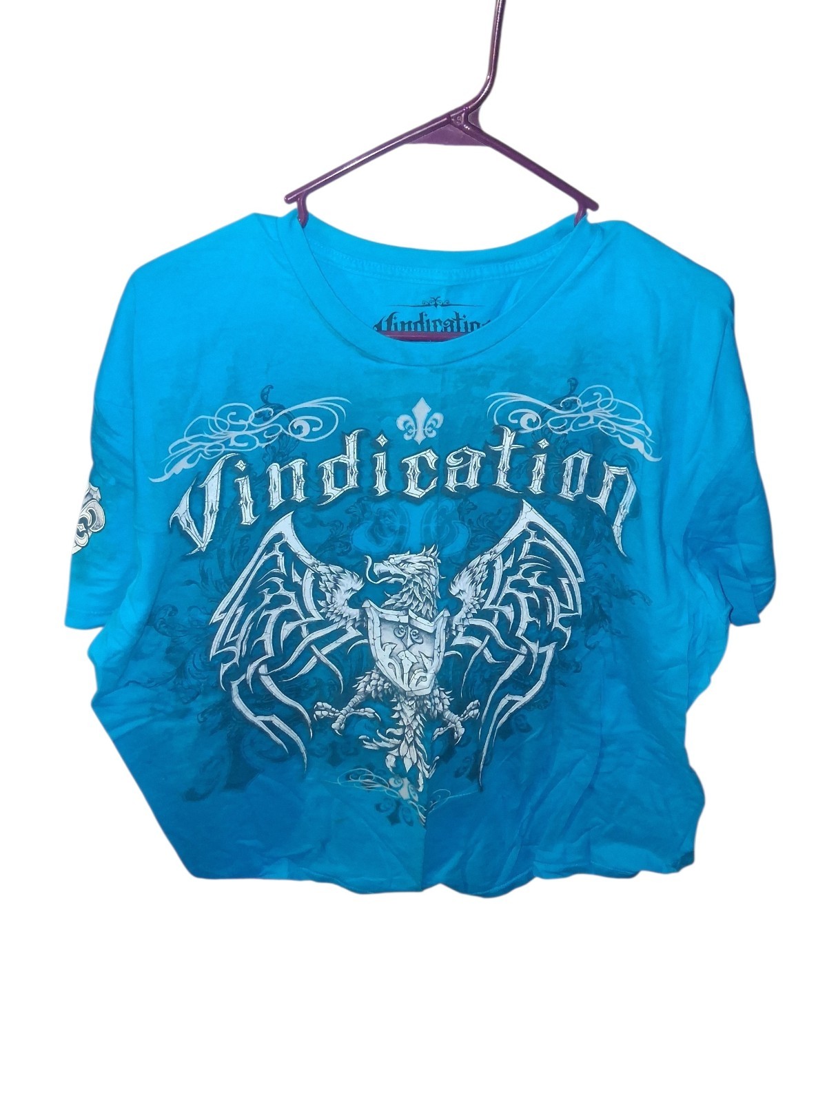 Vintage Y2K Affliction “Vindication” Blue Graphic Tee Shirt