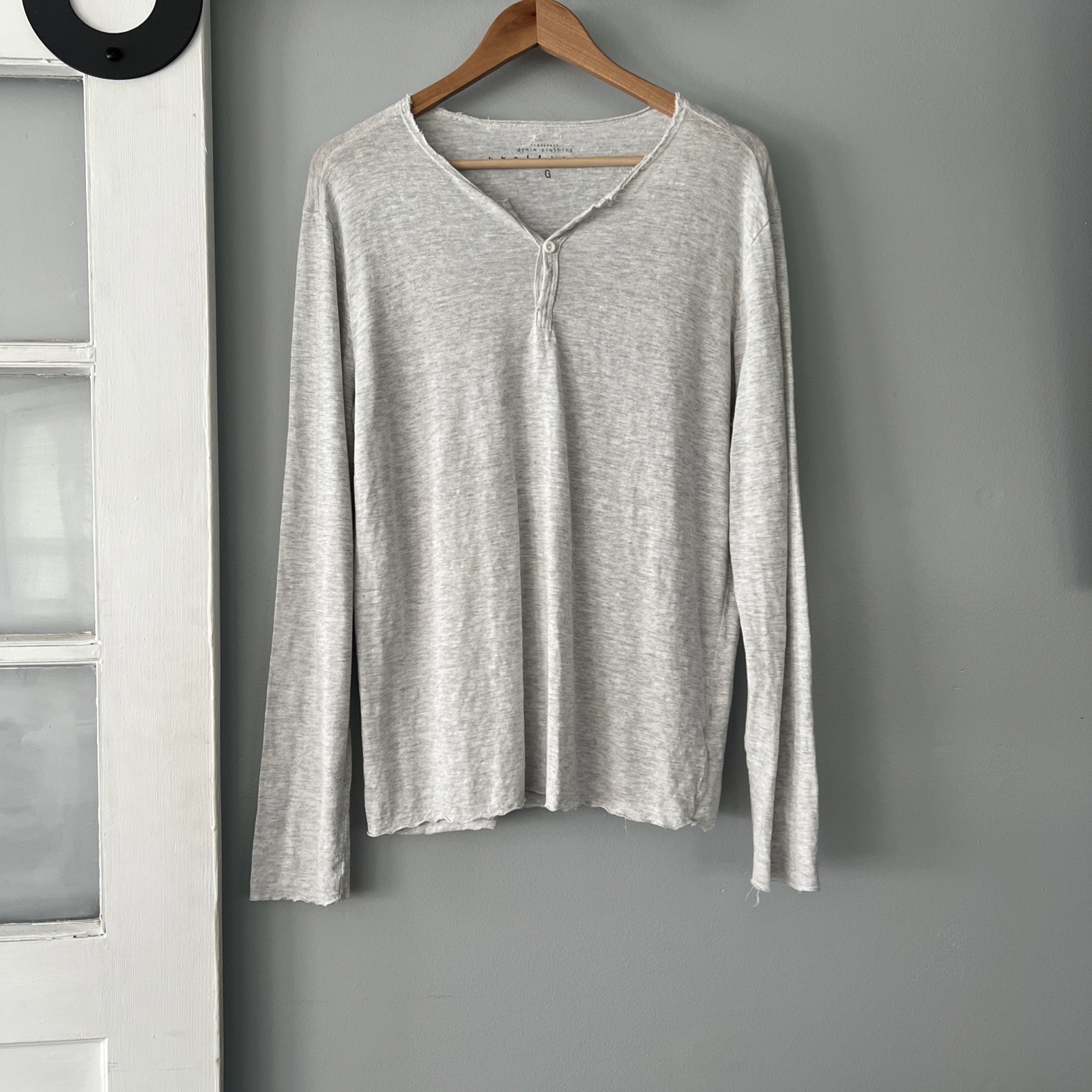 Khelfjeans Brazil Linen Viscose Blend Long Sleeve Gray Thin Henley Shirt Men’s L