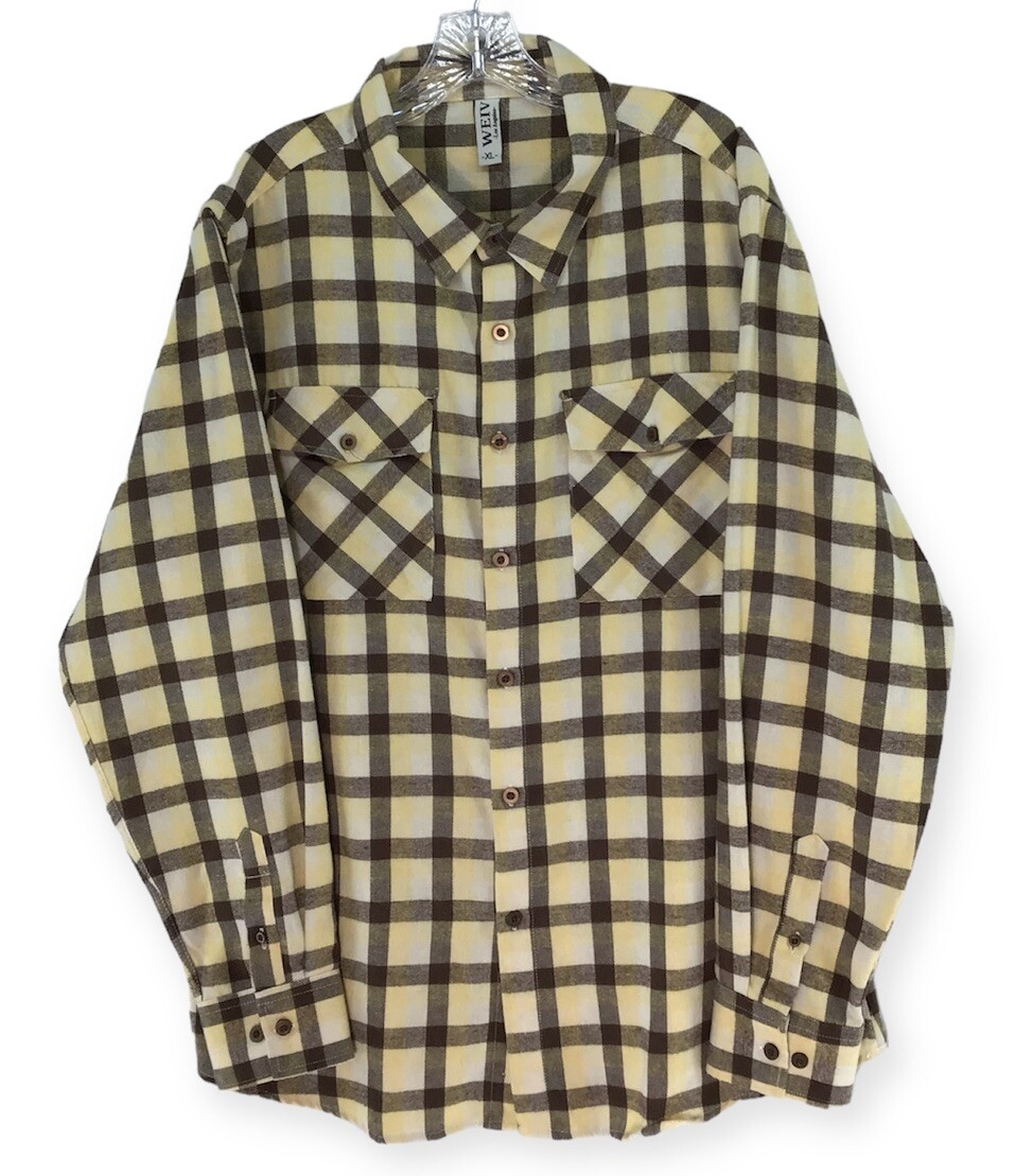 WEIV Los Angeles Men’s Size XL Soft Flannel Button Up Brown and Yellow Tan Long