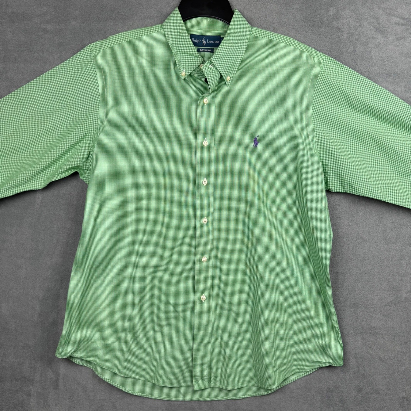 Ralph Lauren Men’s Green Gingham Custom Fit Button Down Shirt 16.5 Pony
