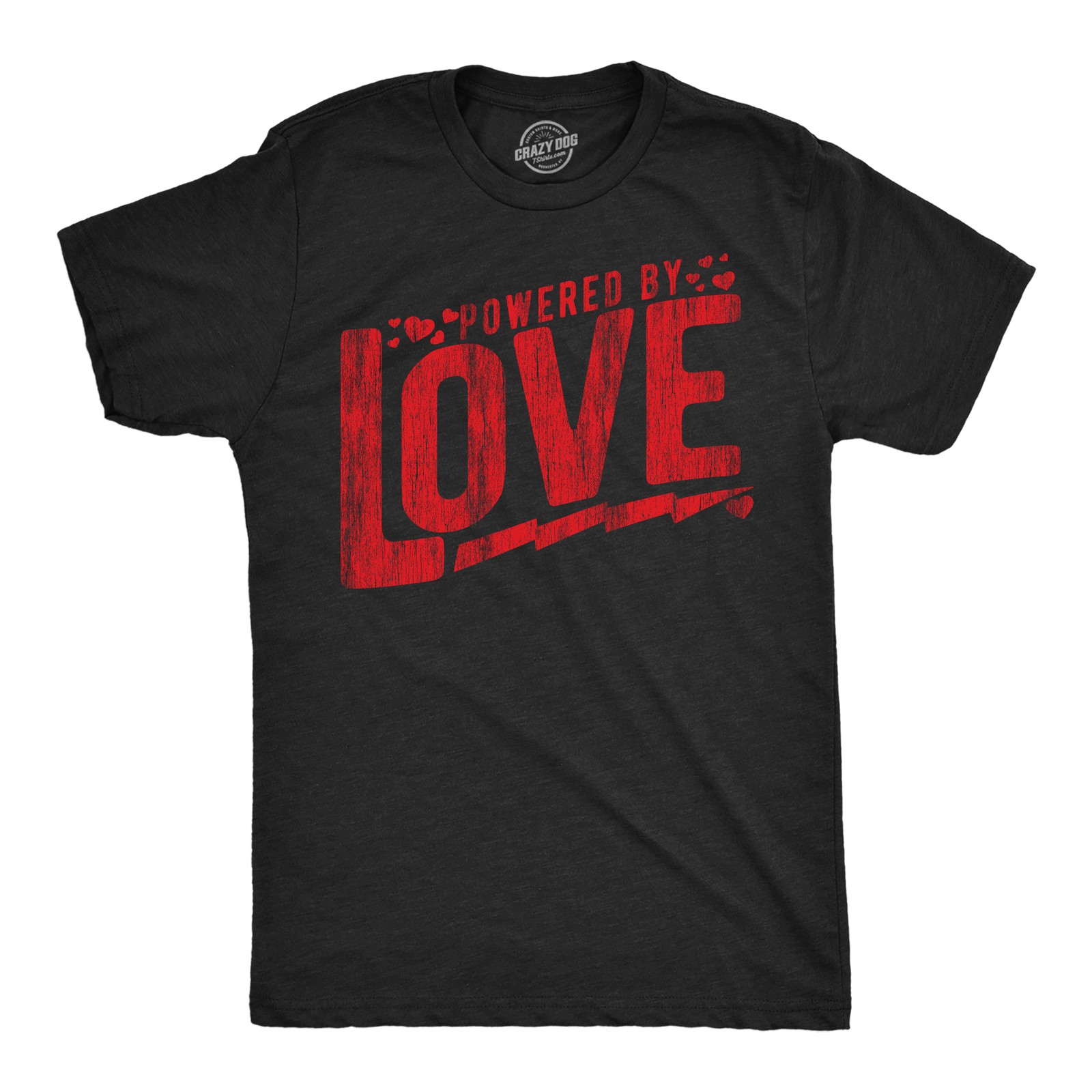 Mens Powered By Love Funny T Shirts Cute Valentines Day Graphic Tee for Men