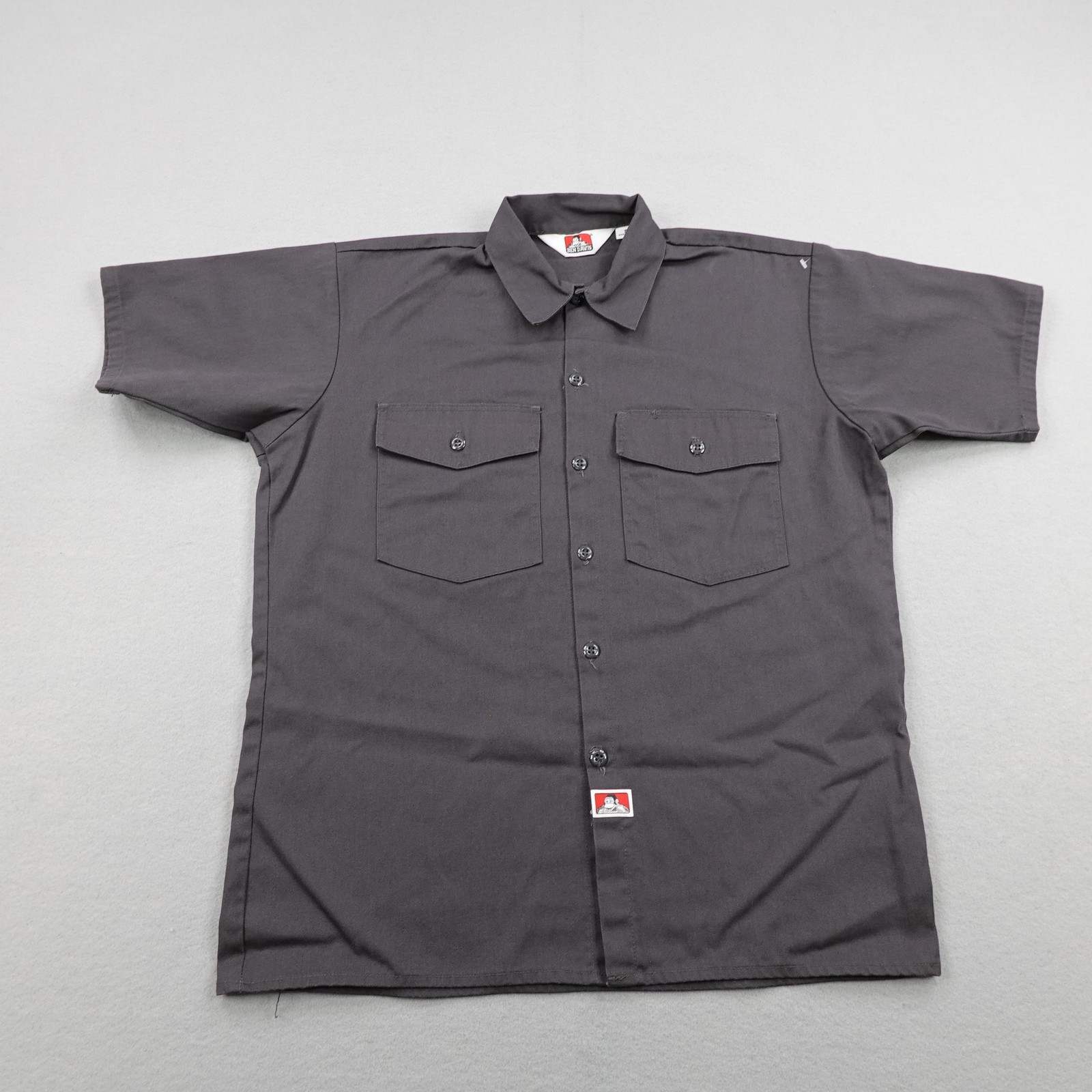 Vintage Ben Davis Shirt Mens Medium Gray Twill Button Up Mechanic Work USA Made