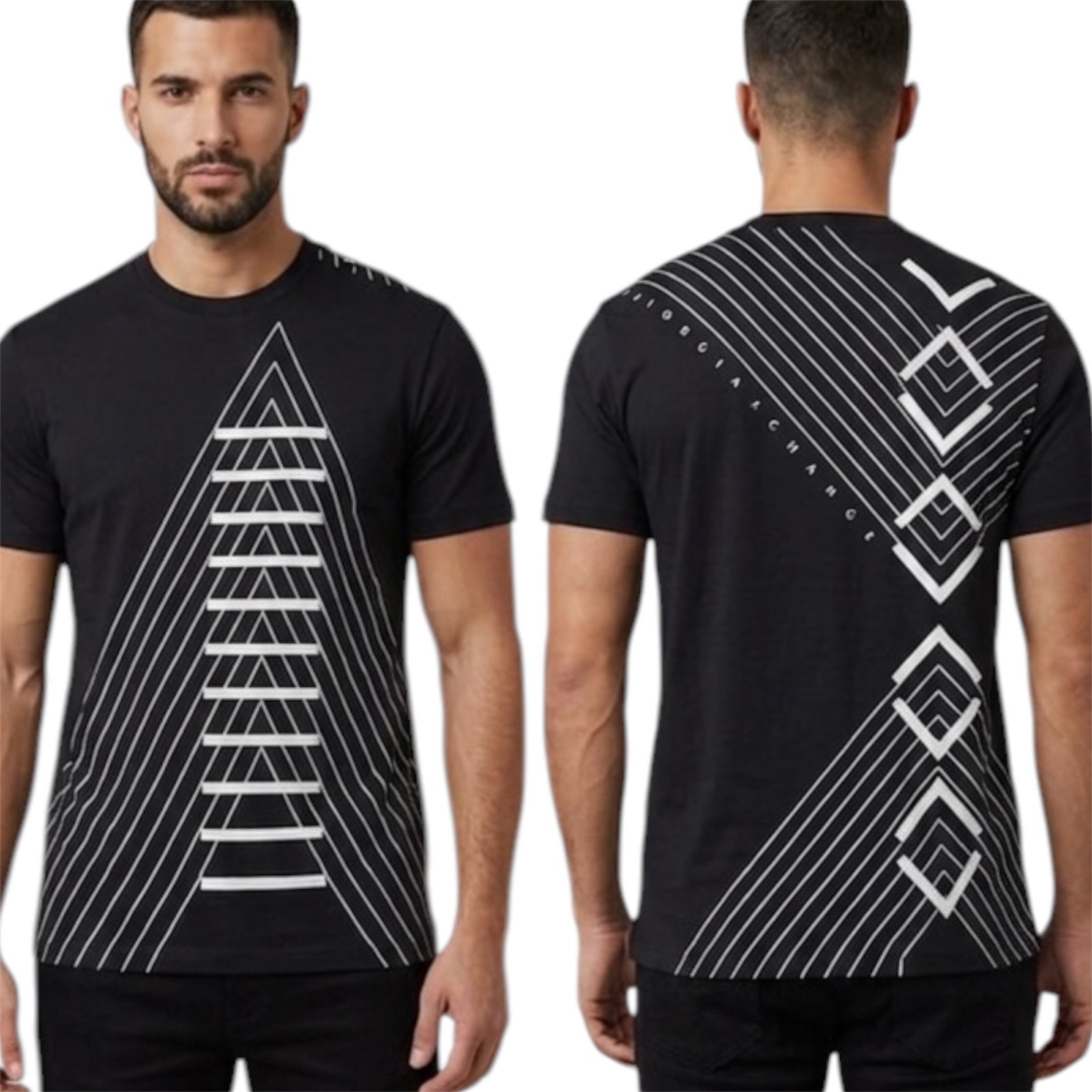 ARMANI EXCHANGE Black White INVERTED Short Sleeve Slim Fit Designer T-shirt NWT