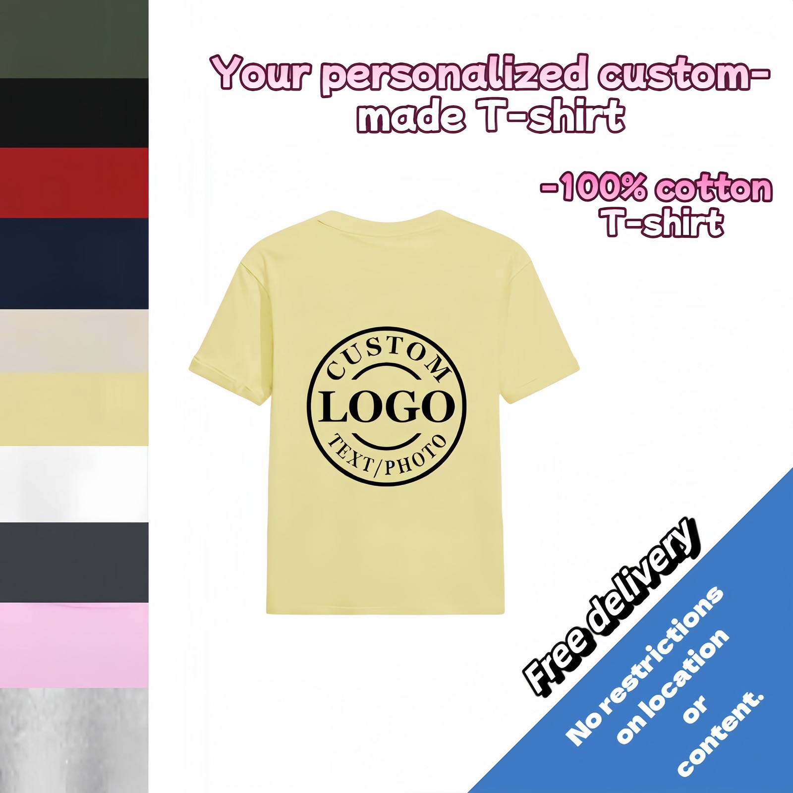 Customized text design, printed on personalized T-shirts.Design and print by you