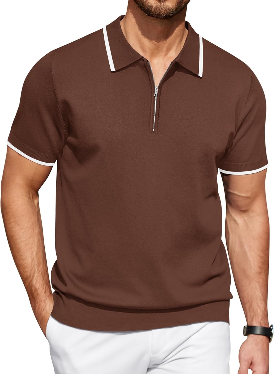 Men’s Shirt Short Sleeve Turn Down Collar Regular Fit Golf COOFANDY Mens Zipper