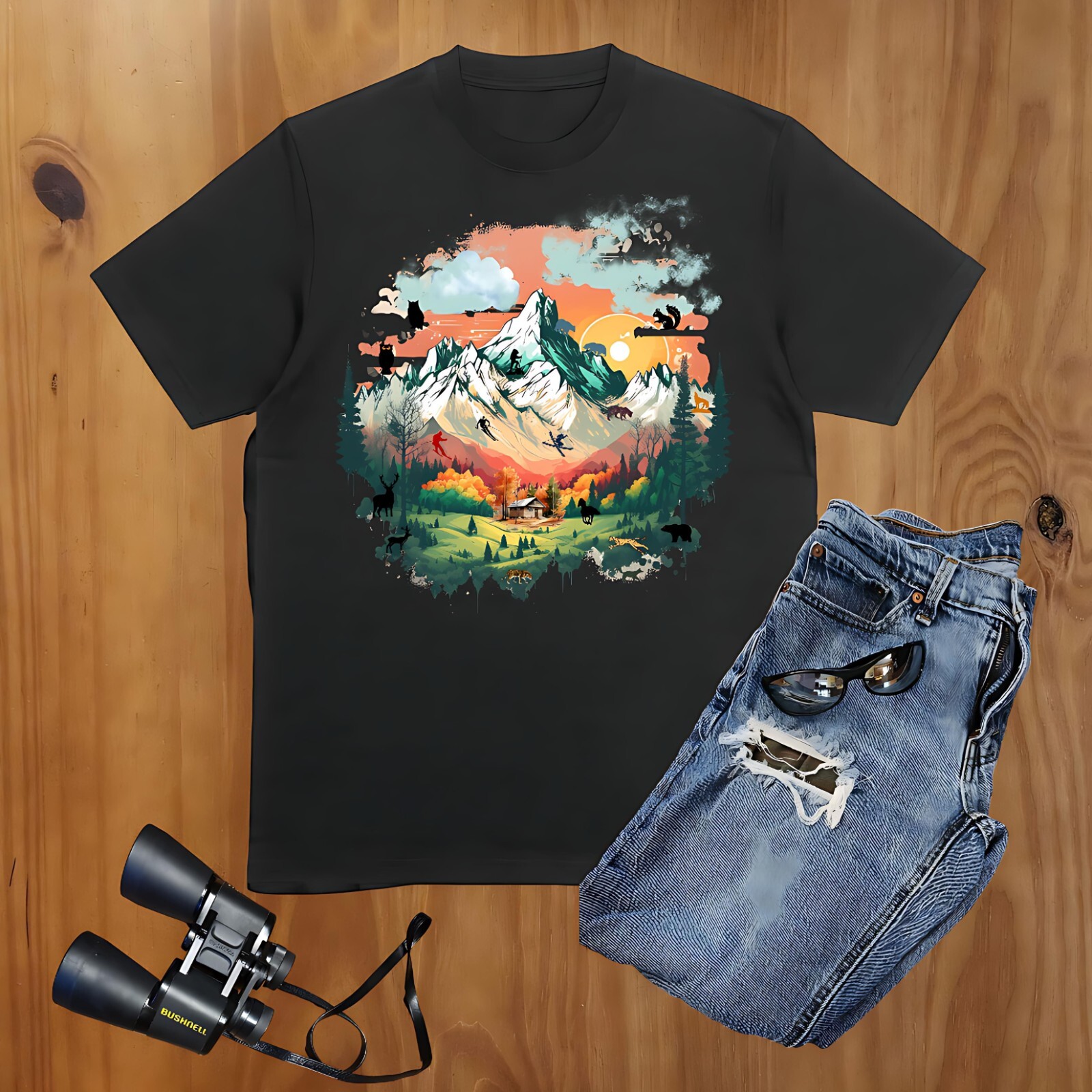 Classic Outdoor Wilderness Mountain Scene Graphic T-Shirt, Unisex S – XL