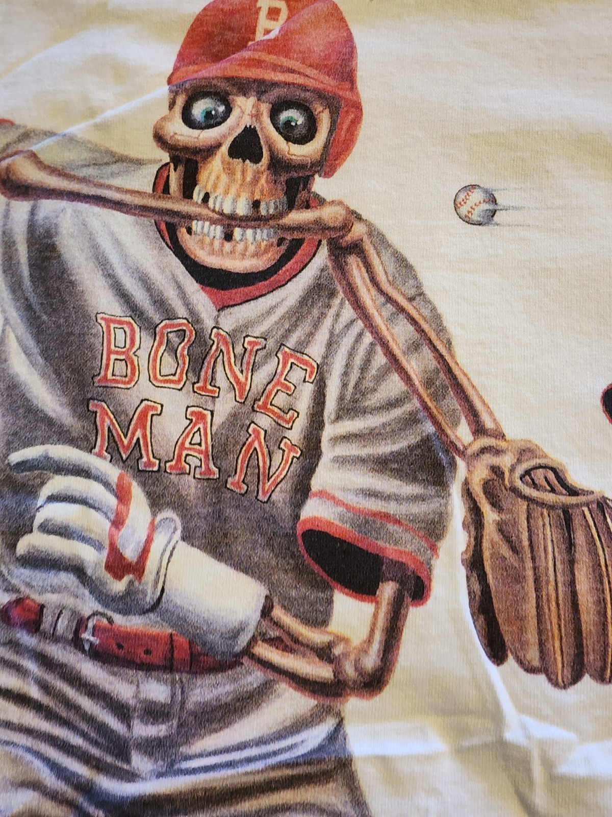 Bone Man Activewear Skeleton Baseball White T-Shirt Sz XL Skull Fun NOS