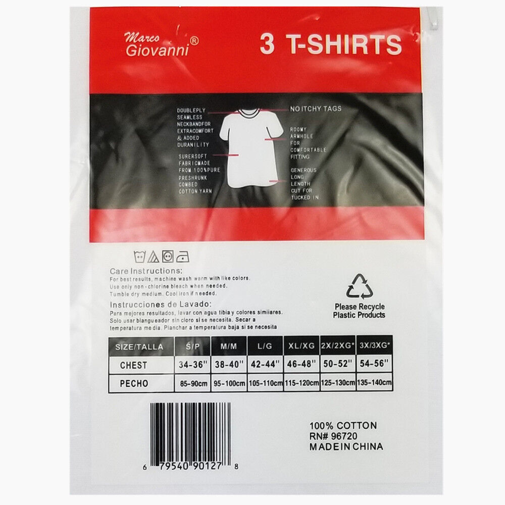 3-Pack Men’s Black/White 100% Cotton V-Neck T-Shirts “Tag less ~Undershirt”
