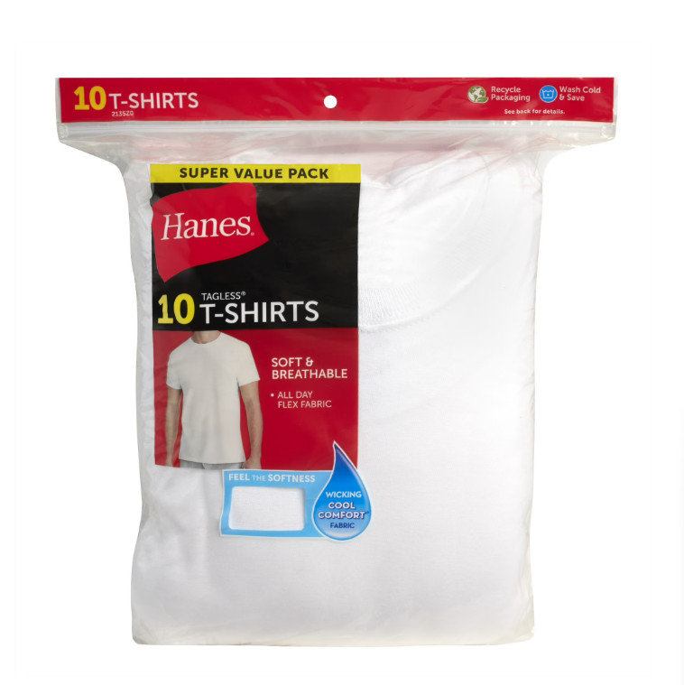 Hanes Men’s Super Value Pack White Crew T-Shirt Undershirts, 10 Pack 2XL