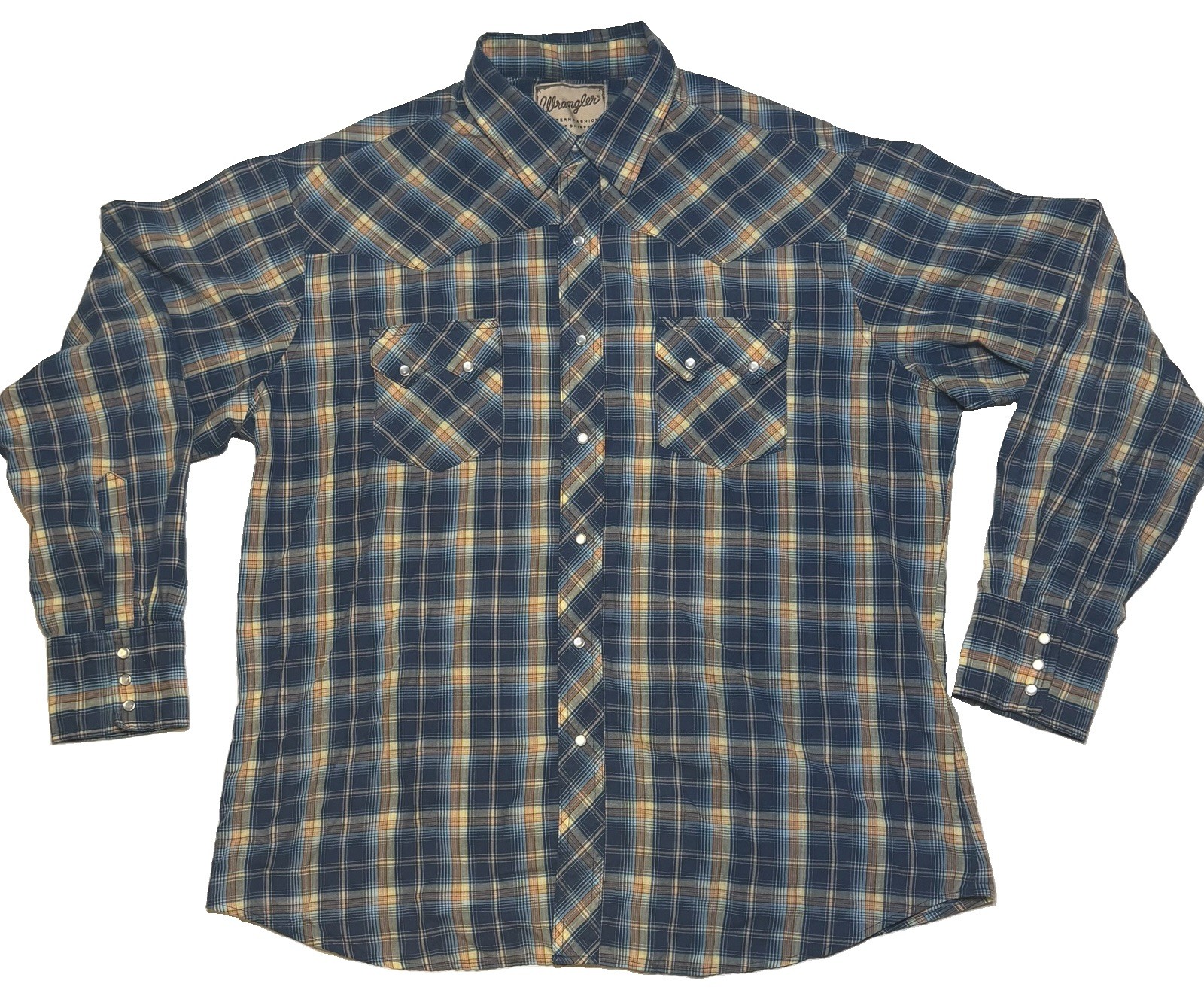 Vintage 90s Wrangler Western BIG pearl Snap Flannel Shirt Mens Size 2X