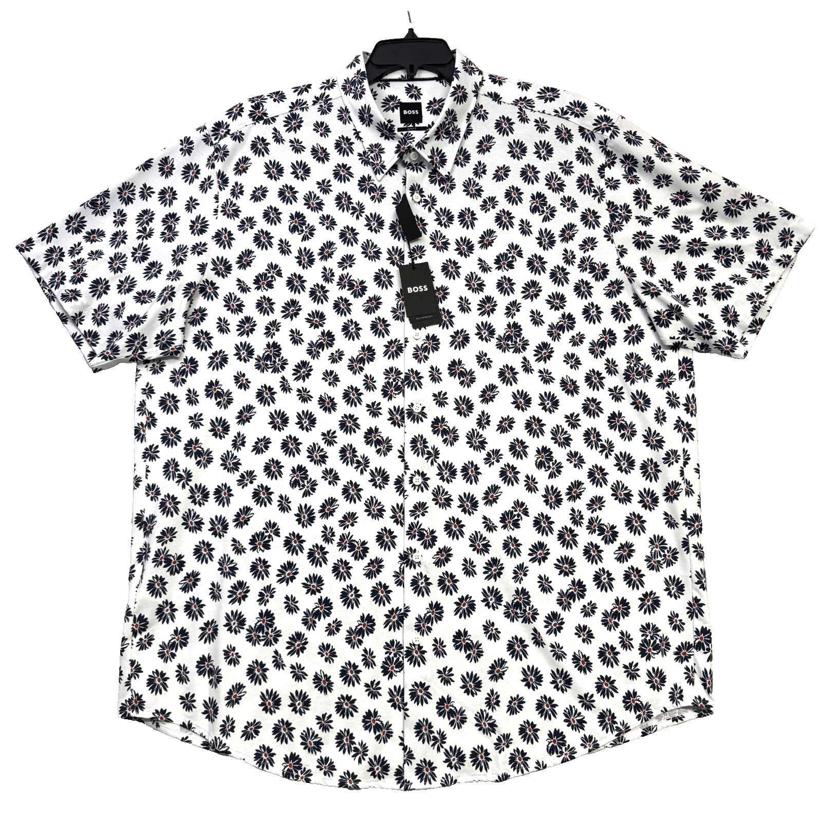 Hugo Boss Men’s Short Sleeve Shirt NWT 3XL White Navy Floral Print Button Down
