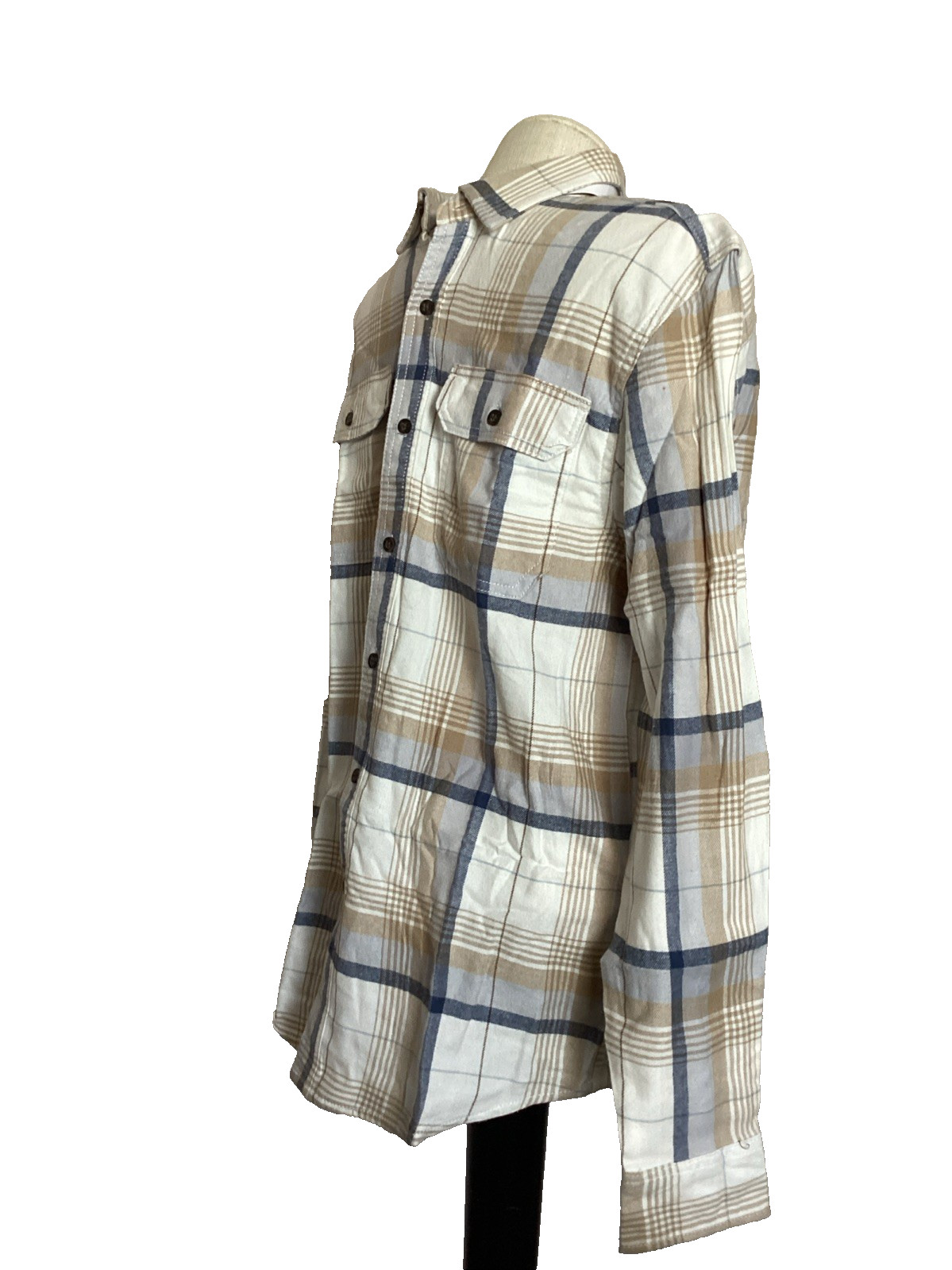 GEORGE Super Soft Winter White Plaid Long Sleeve Flannel Shirt Sz XS*