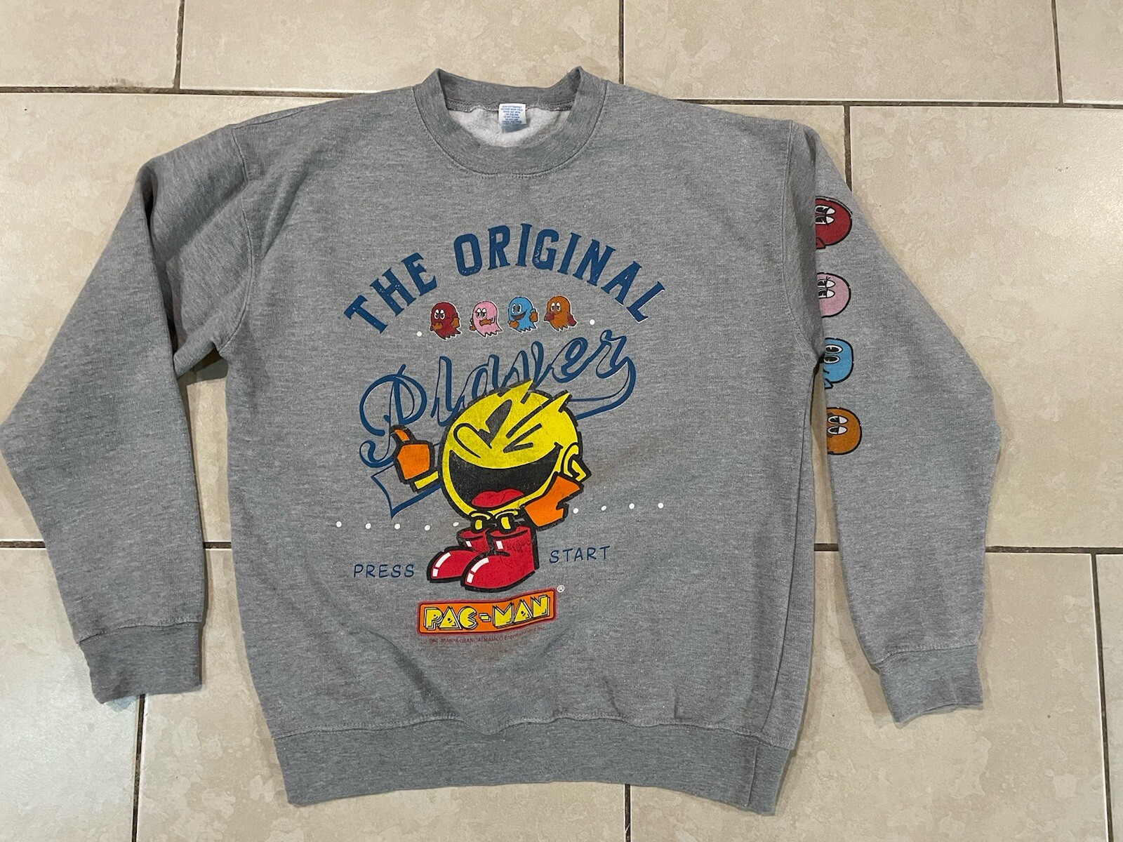 Brisco Brands PACMAN Original Player Sweater Gray Size Medium VGC Arcade Games