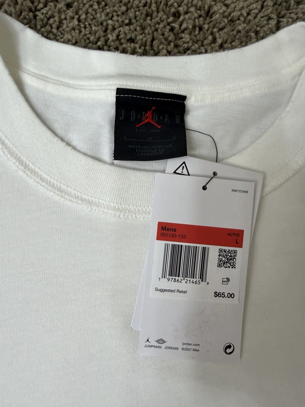 $65 BRAND NEW NIKE MEN’S AIR JORDAN TEE T SHIRT LARGE WHITE RARE AIR IB3130-133
